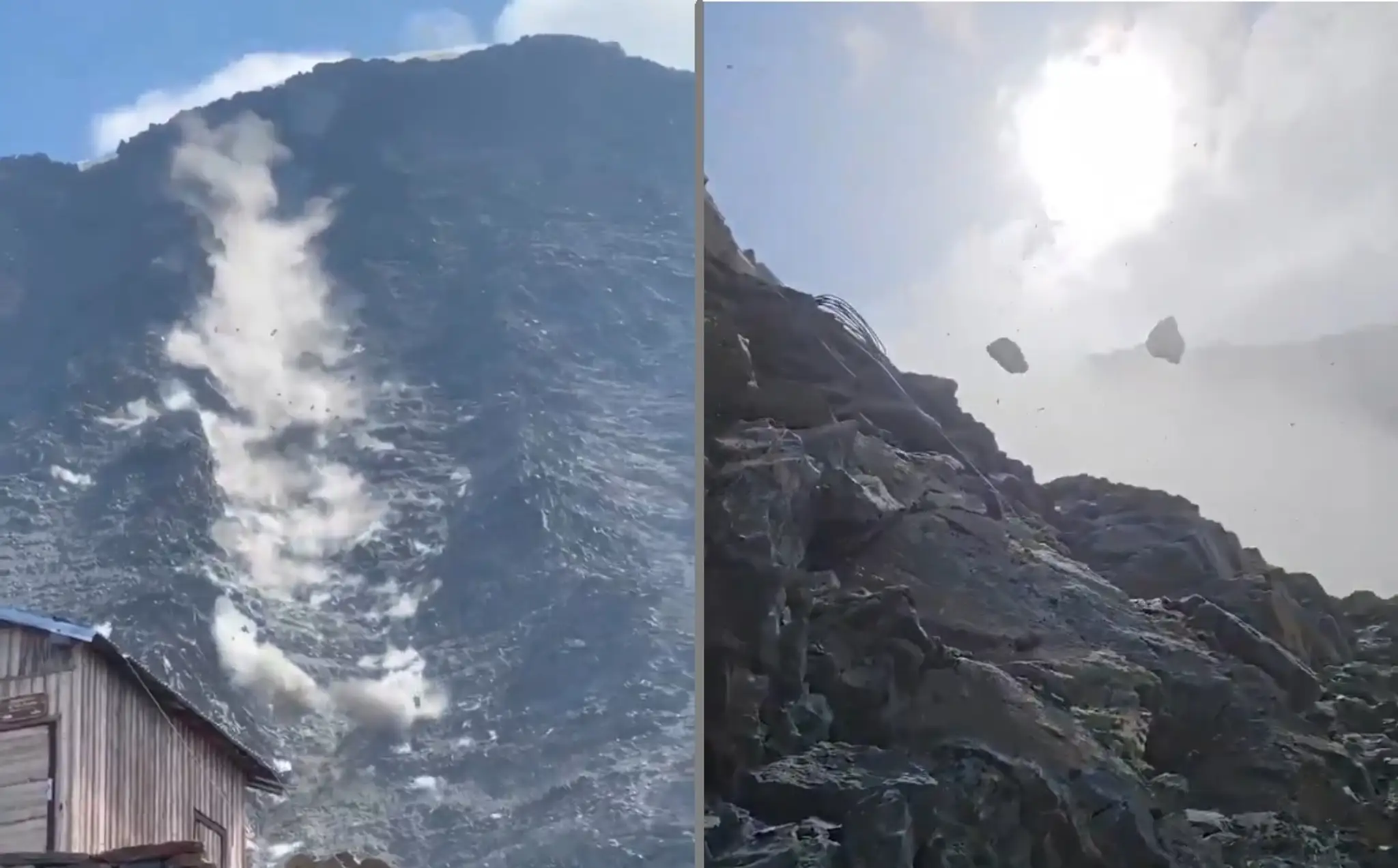 Zosuv skál pod Mont Blancom.
