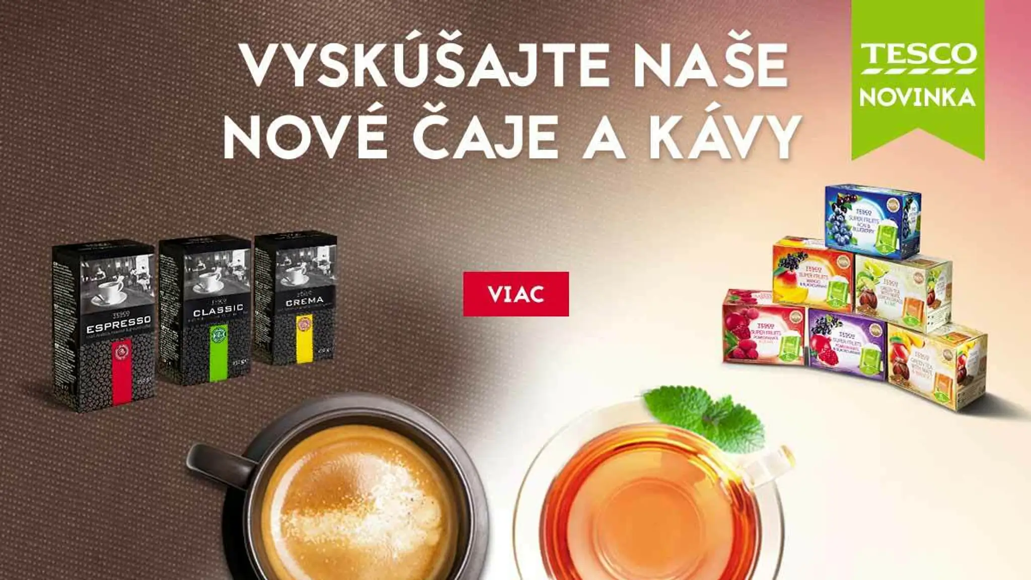 Ponuka ovocných čajov a kávy.