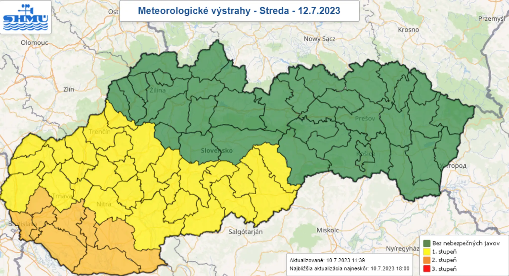 Výstrahy na stredu 12. júla.