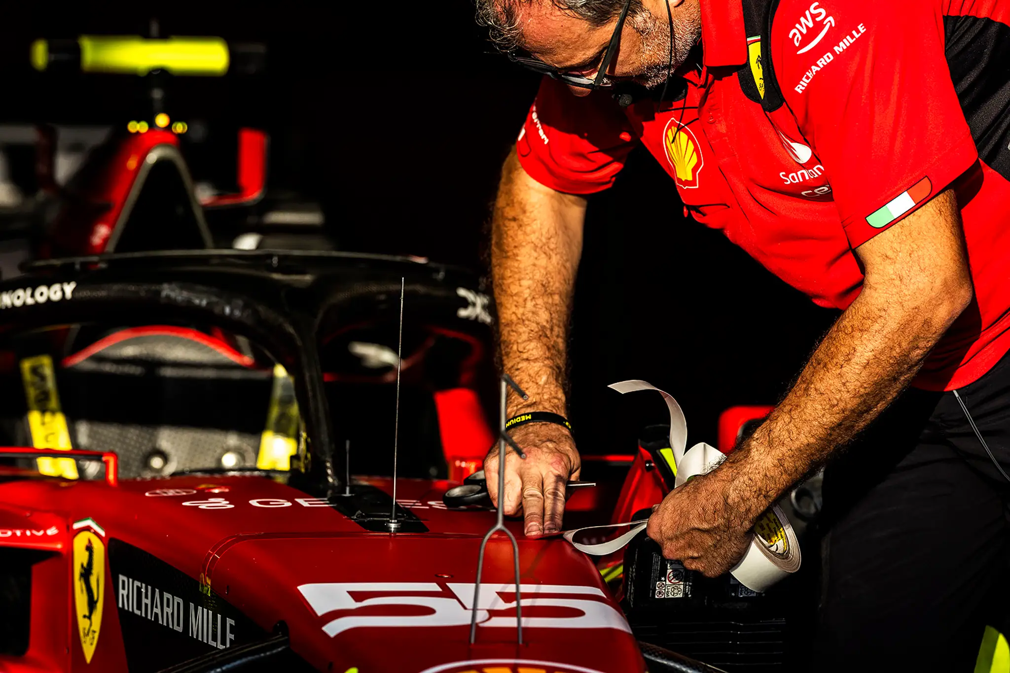 Úprava monopostu Ferrari.