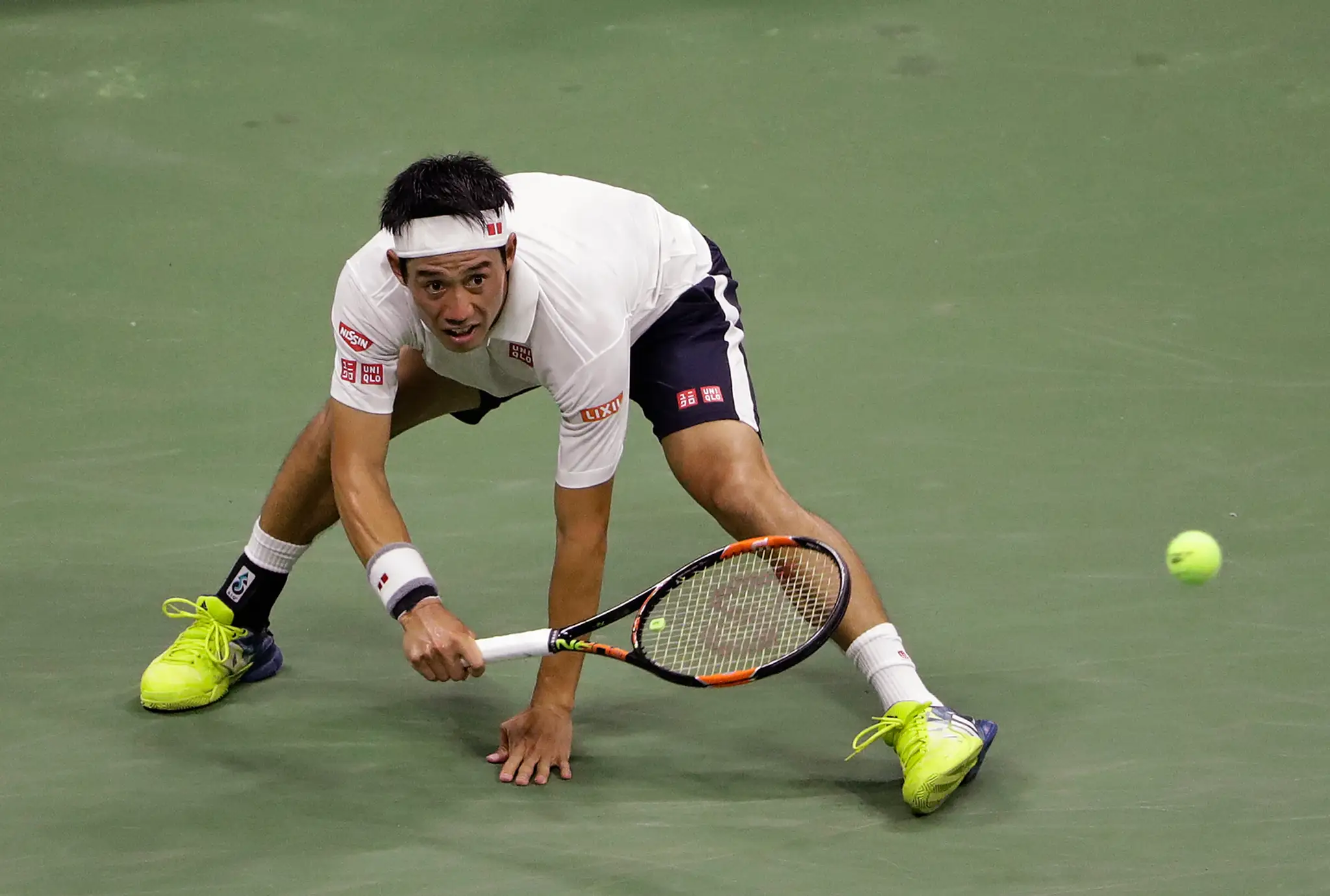 Kei Nišikori počas semifinále US Open proti Stanislasovi Wawrinkovi.