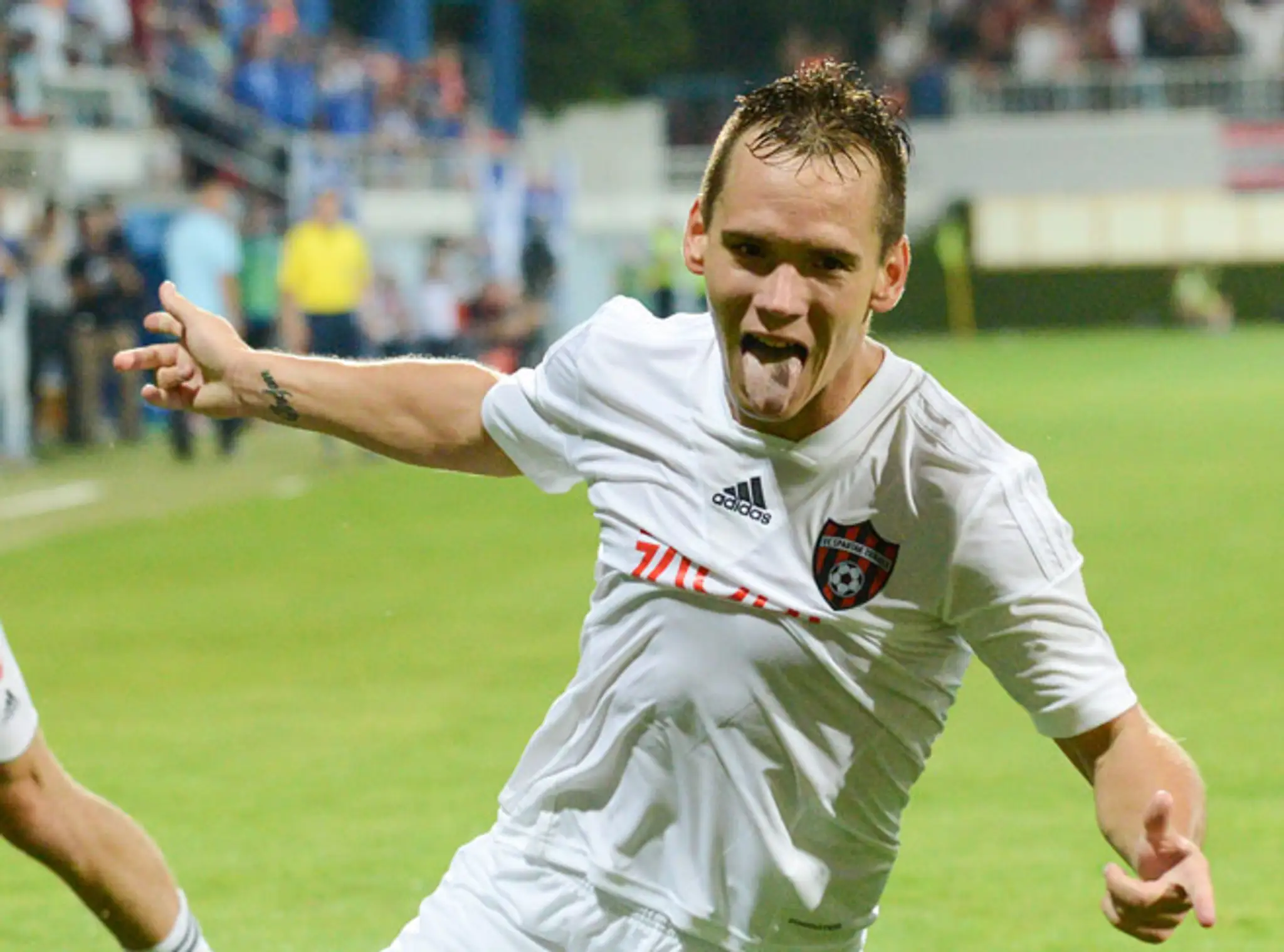 Radosť Martina Mikoviča z Trnavy po vyrovnávajúcom góle proti St. Johnstone.