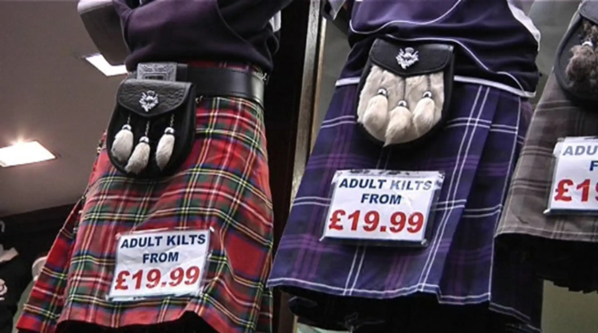 Škótsky kilt v obchode.