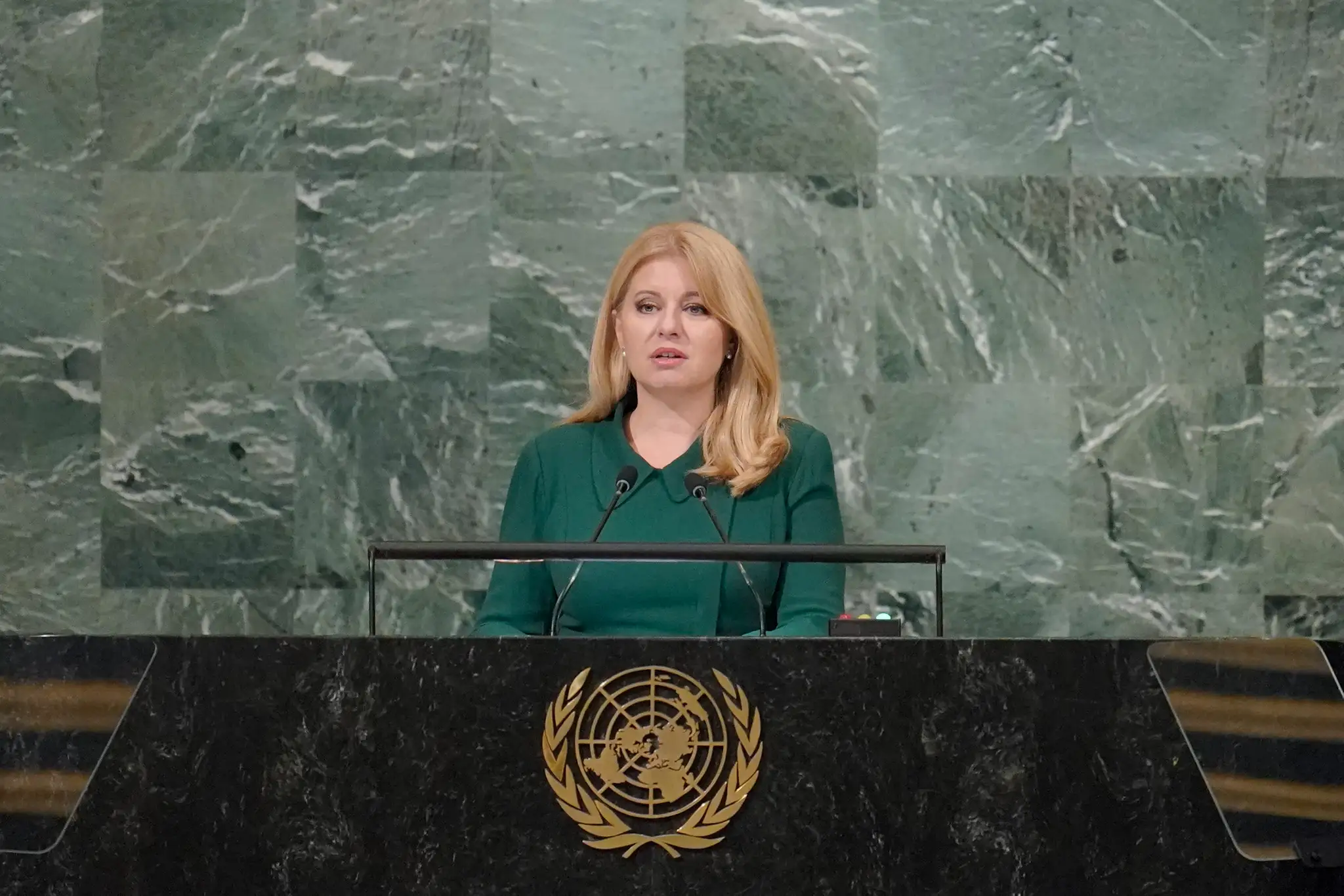 Prezidentka SR Zuzana Čaputová počas príhovoru na Valnom zhromaždení OSN.