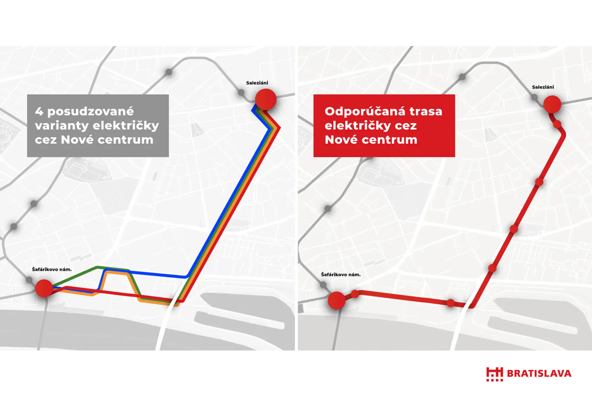 Vizualizácia električkovej trate na Pribinovej ulici.