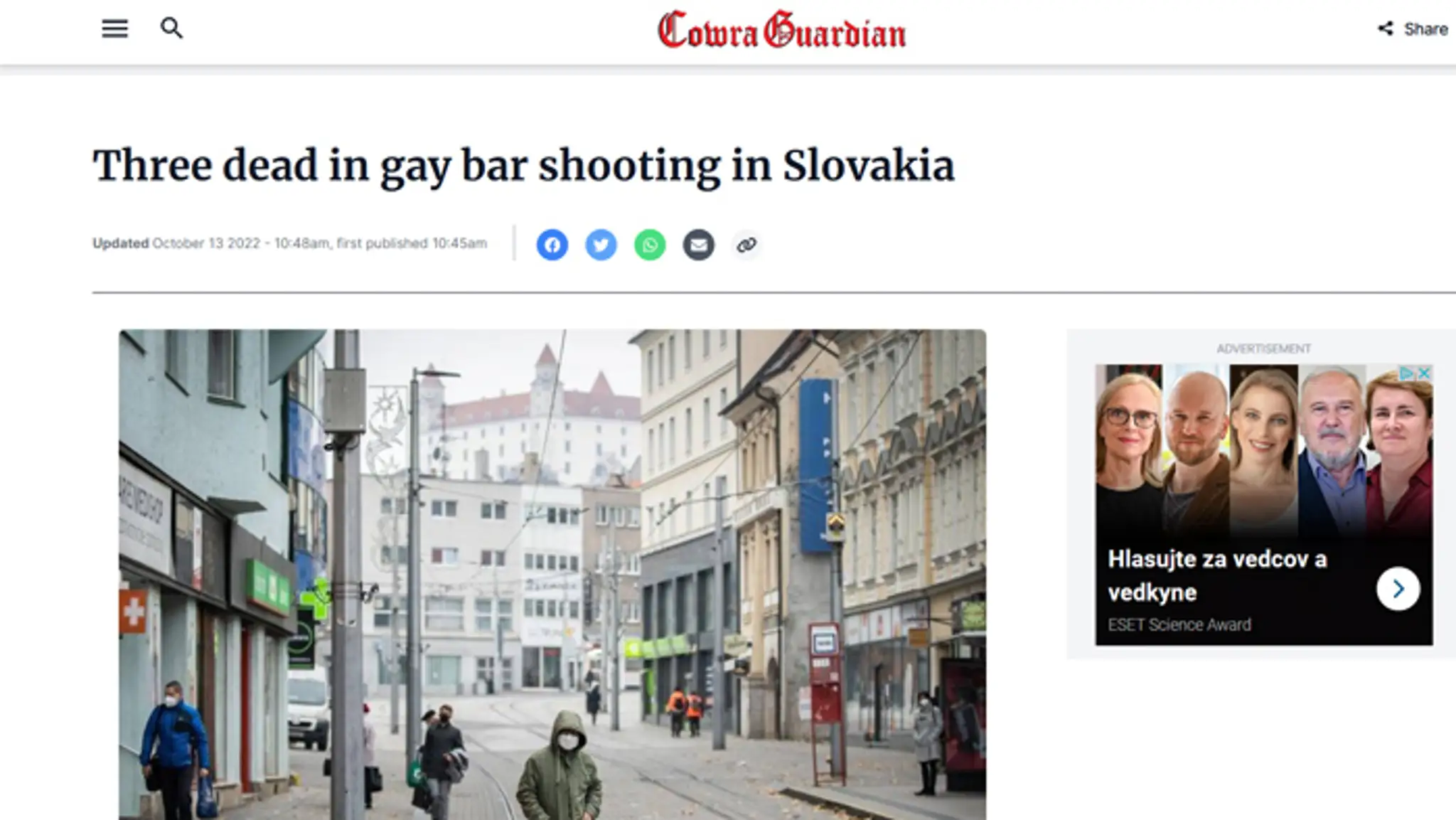 Cowra Guardian o tragickej streľbe v Bratislave.