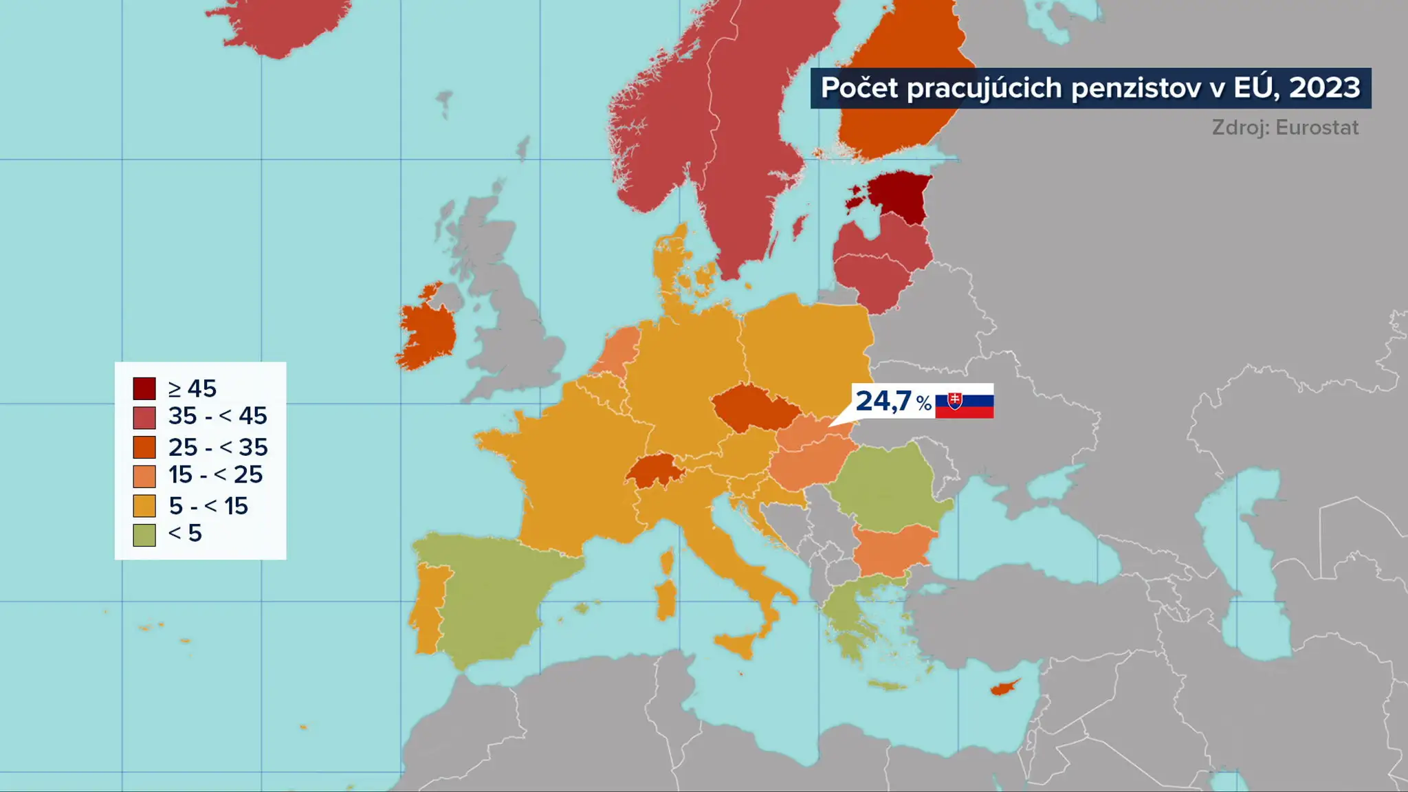 Počet pracujúcich penzistov v EÚ (2023)