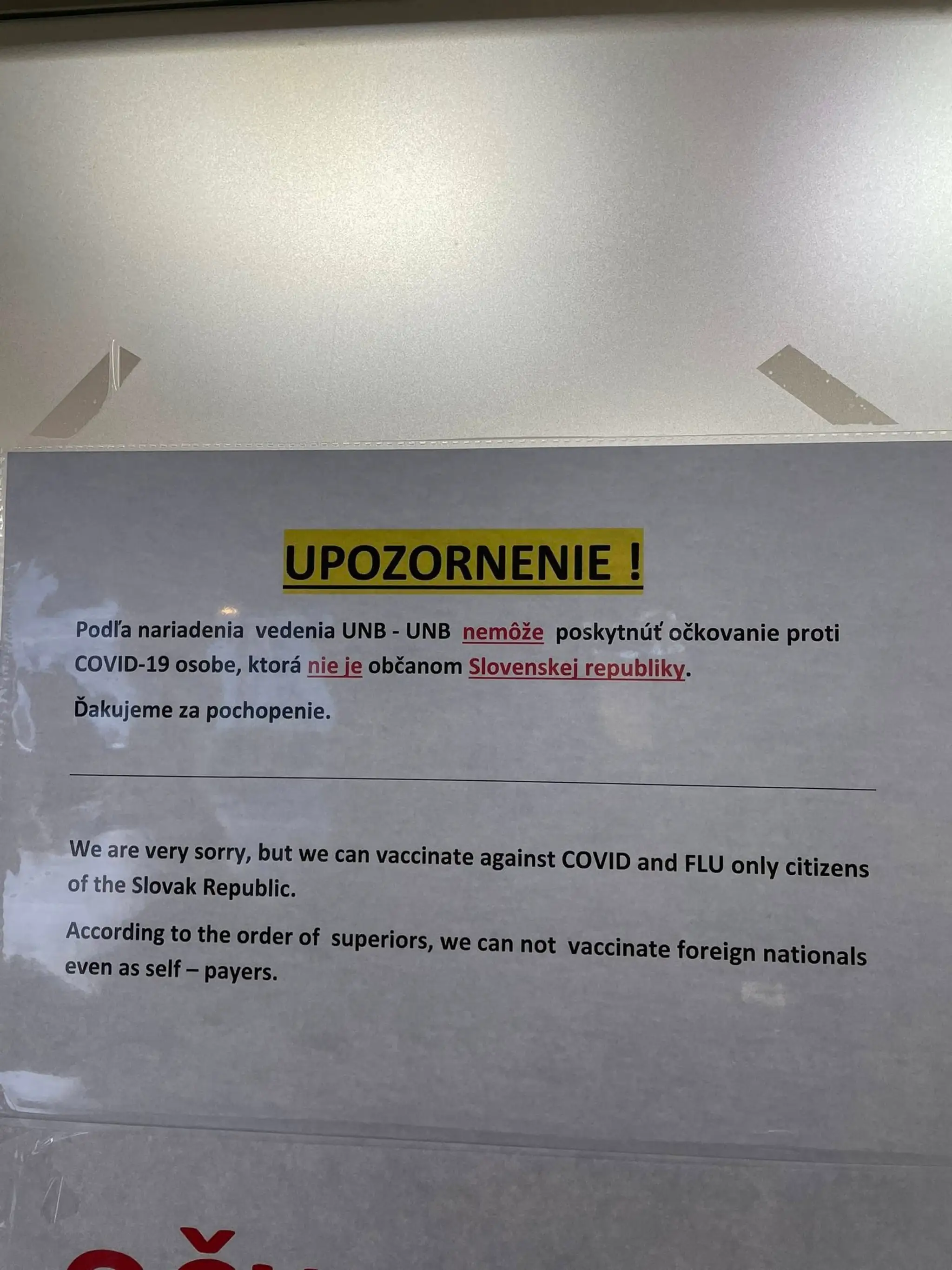 Oznam v nemocnici na Kramároch
