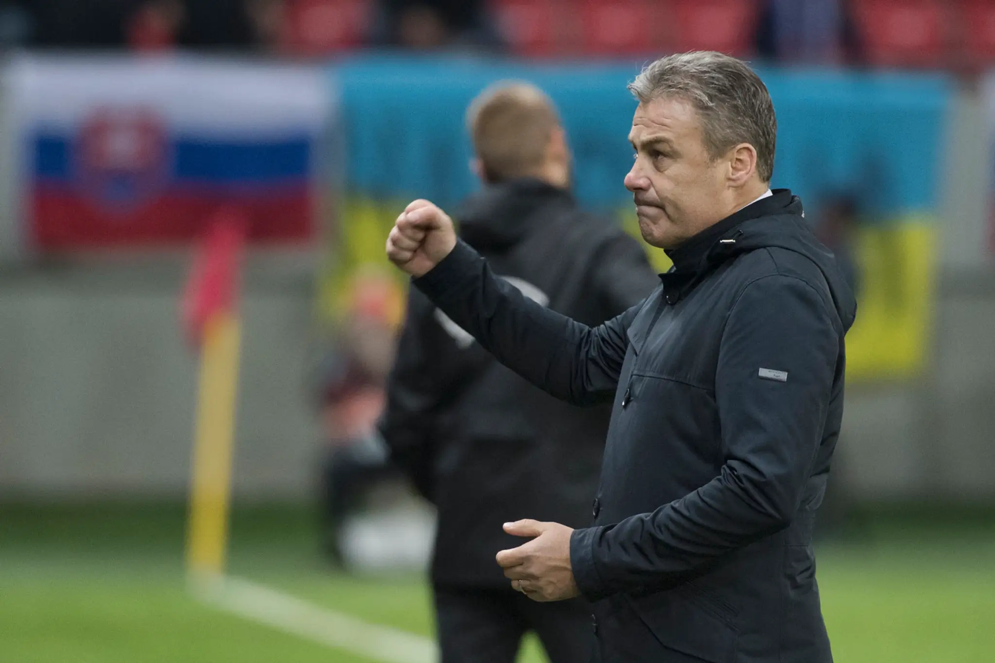 Kouč slovenskej reprezentácie Pavel Hapal v dueli Ligy národov proti Ukrajine.