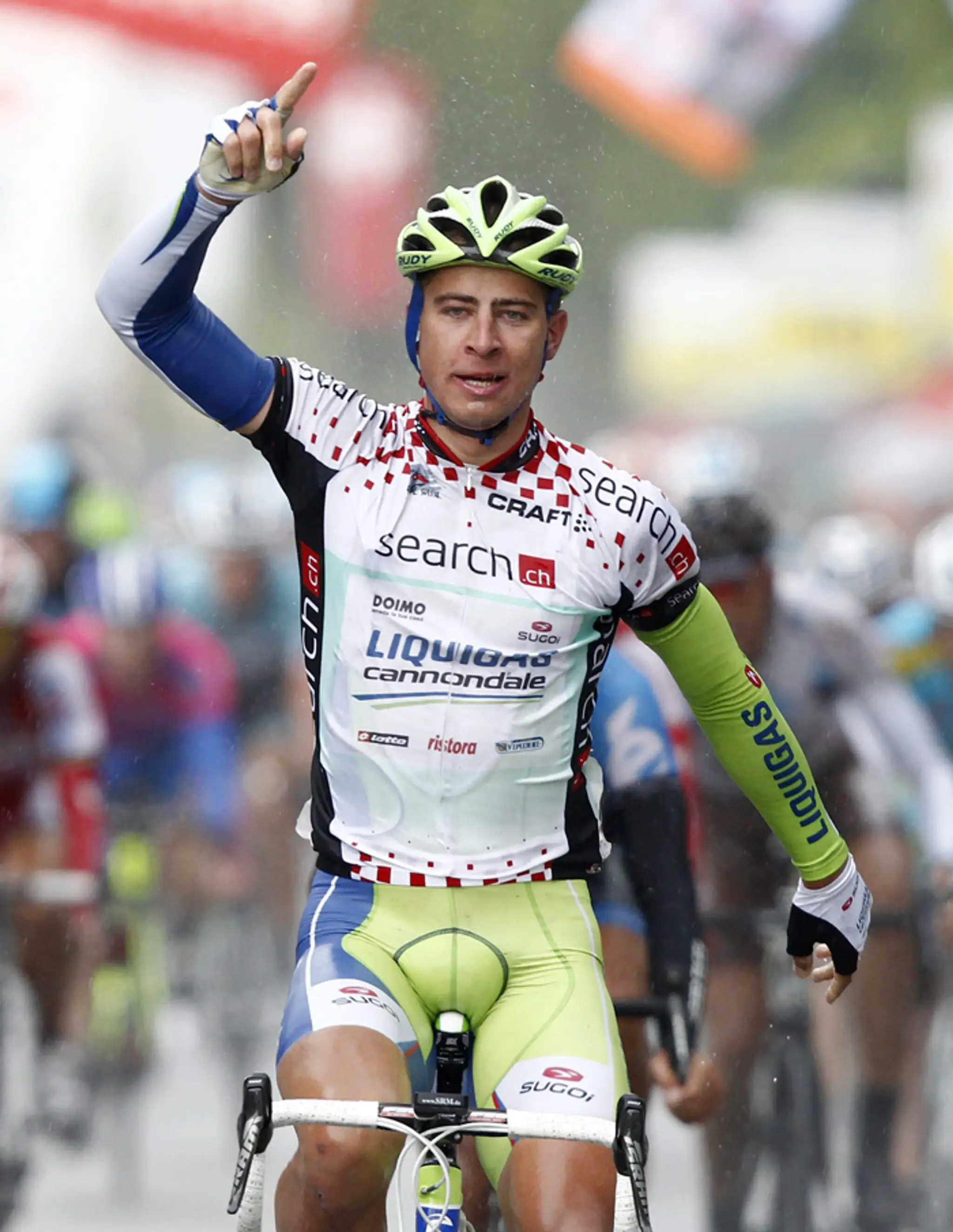 Peter Sagan (vtedy Liquigas-Cannondale) oslavoval 12. júna 2012 tretie víťazstvo na pretekoch Okolo Švajčiarska.