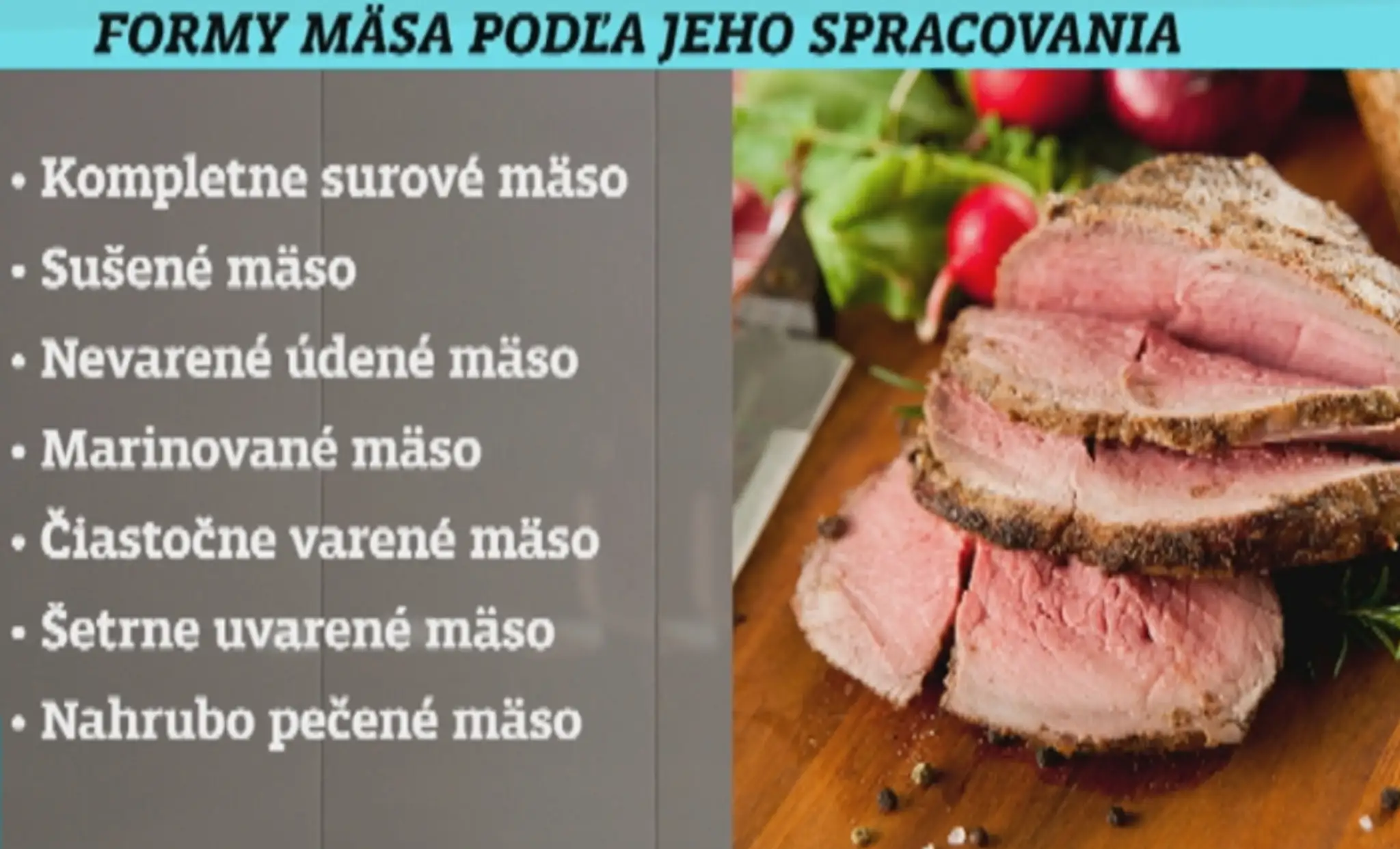 Rozdelenie mäsa podľa spracovania.