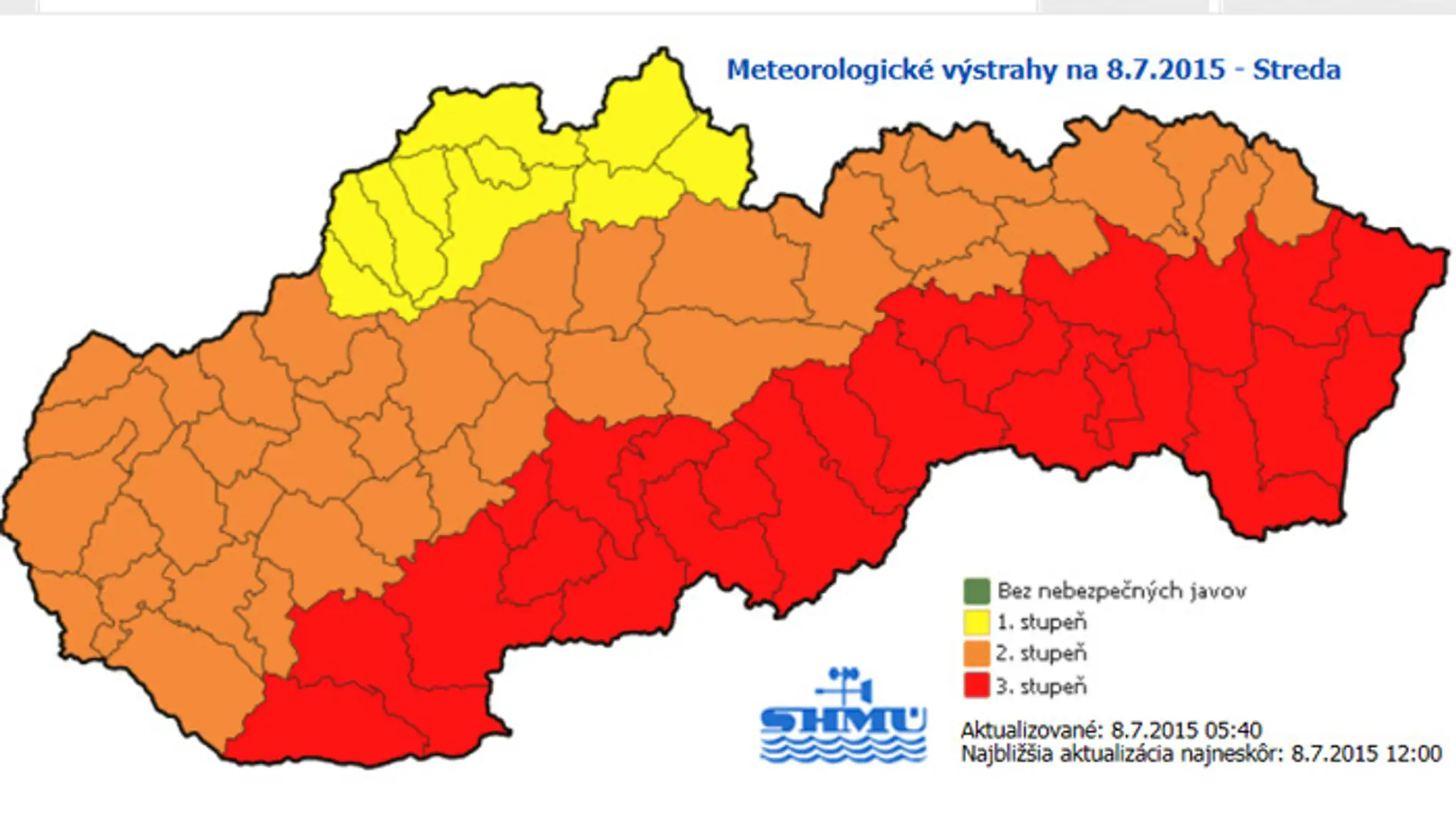 SHMÚ vydal výstrahu 3. stupňa.