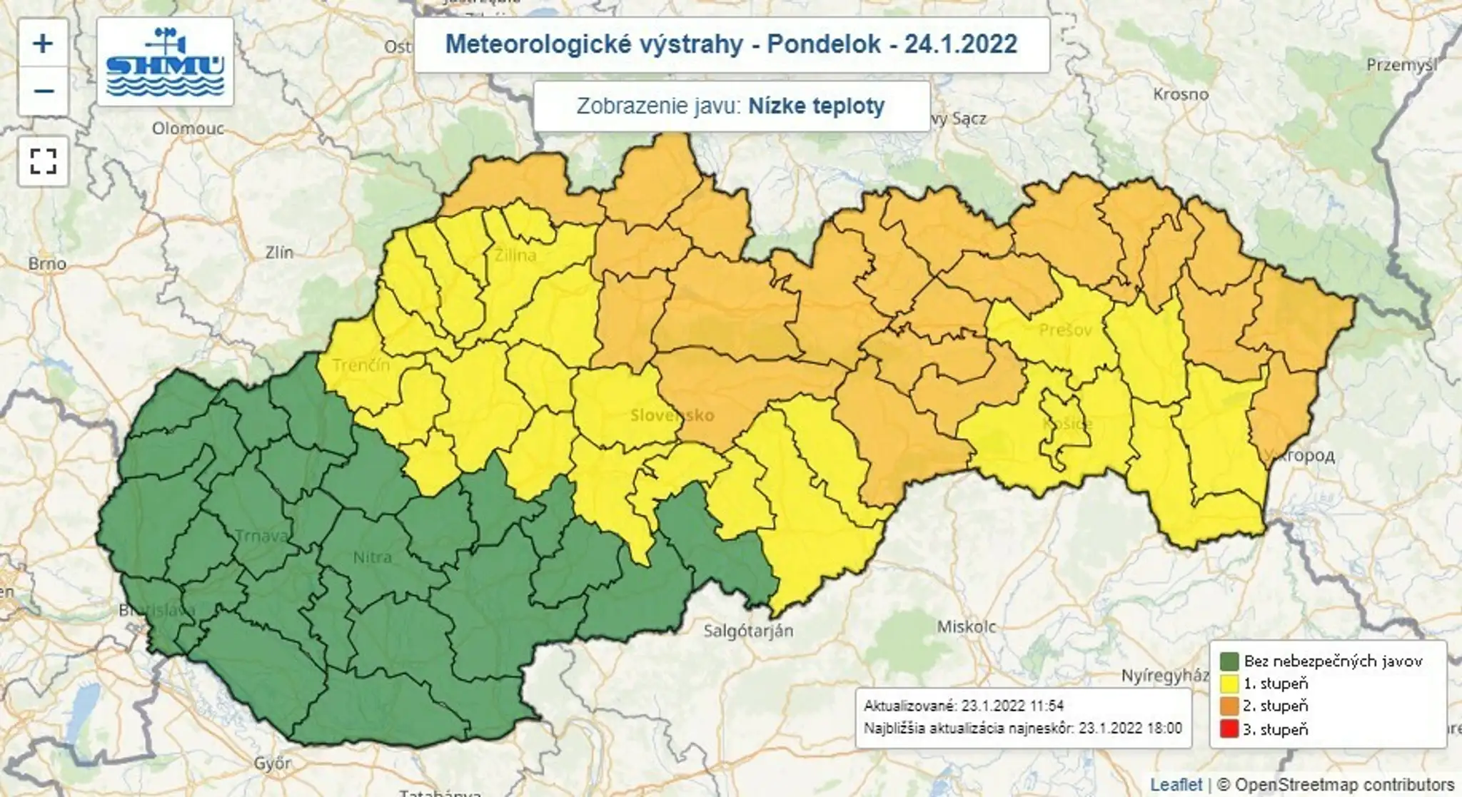 Výstrahy pred nízkymi teplotami na nasledujúce dve noci.