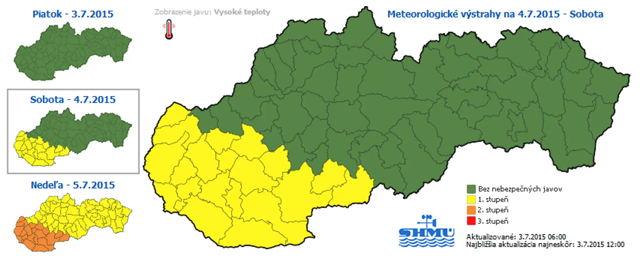 Výstrahy pred teplotami (sobota)