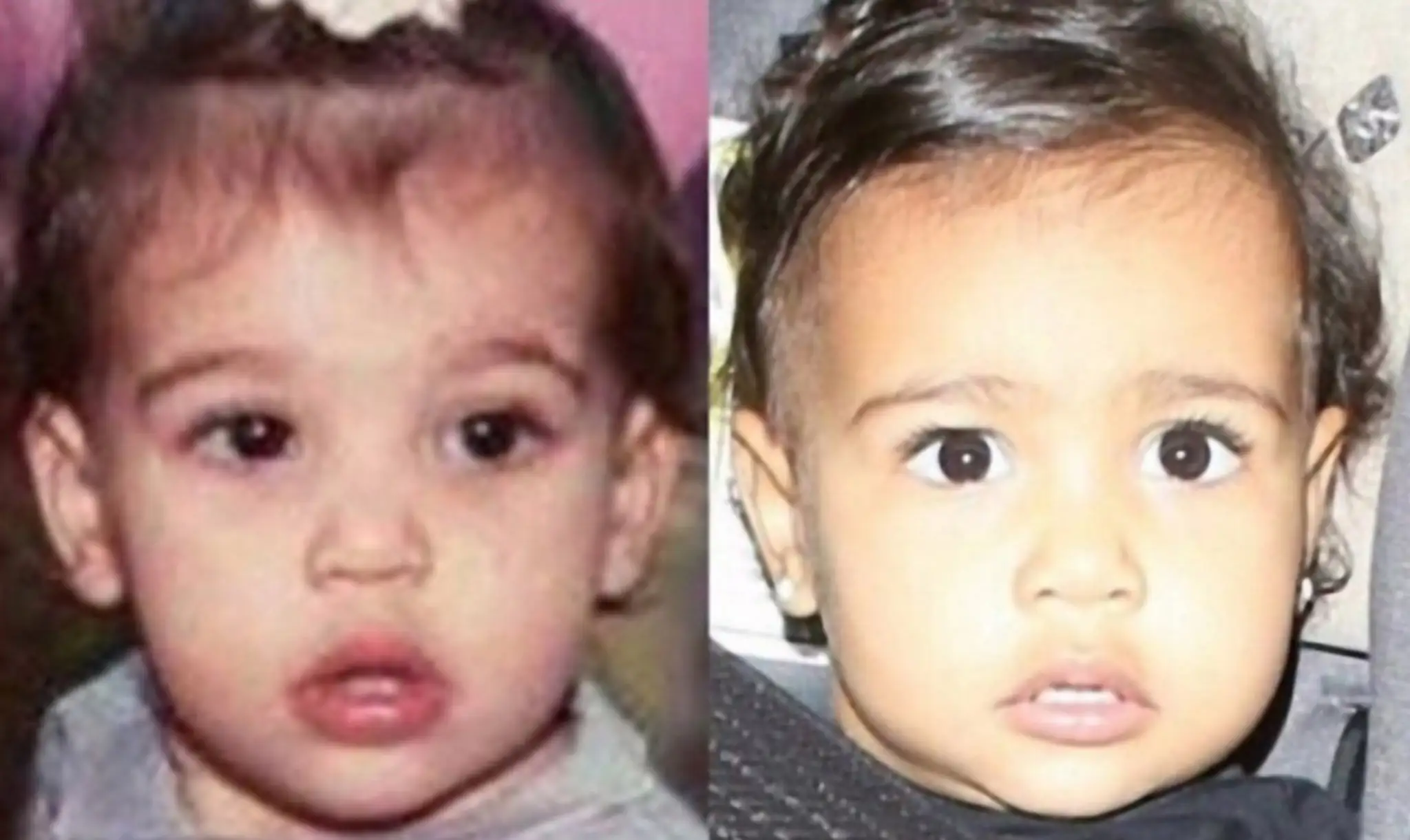 Kim Kardashian ako dieťa vľavo a jej dcéra North West.