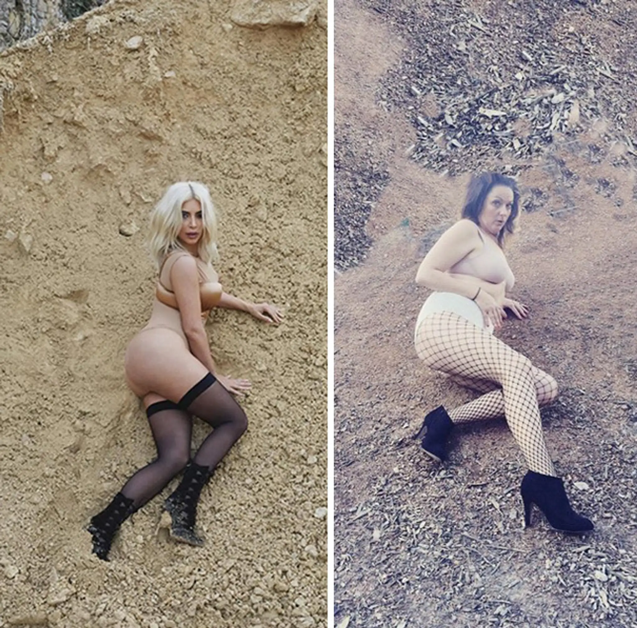 Kim Kardashian a paródia na jej fotku.