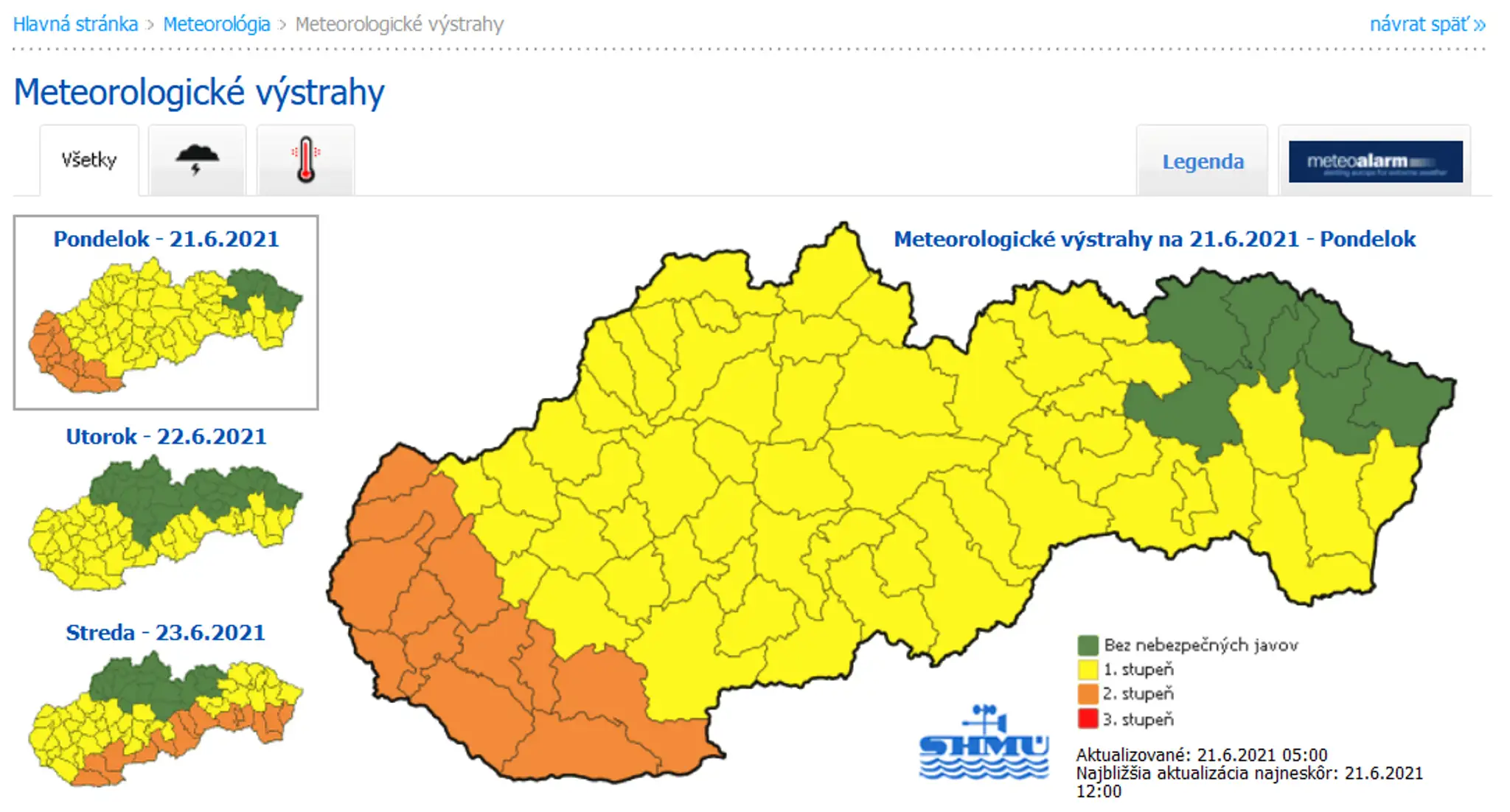 Výstrahy prvého a druhého stupňa pred horúčavami.
