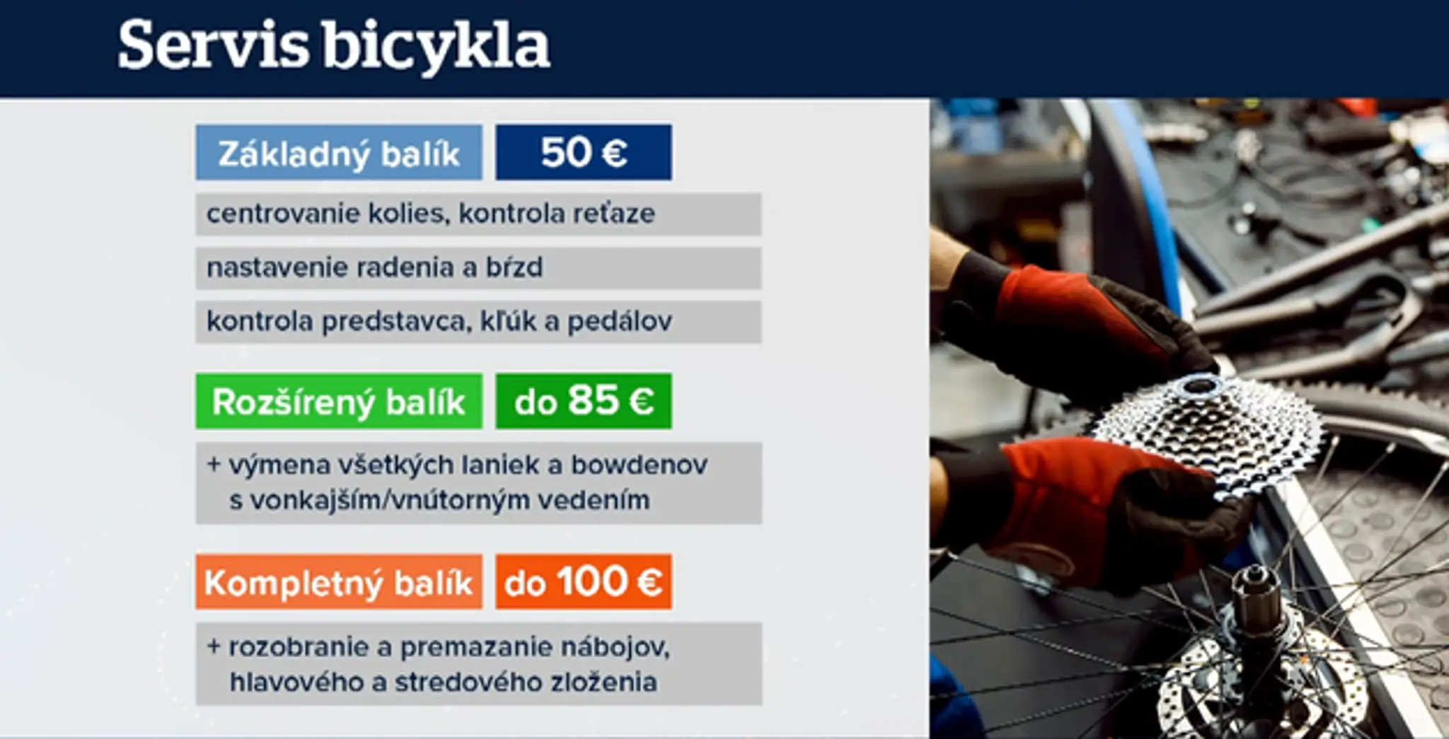 Na snímke cenník, koľko zaplatíte za servis bicyklov.
