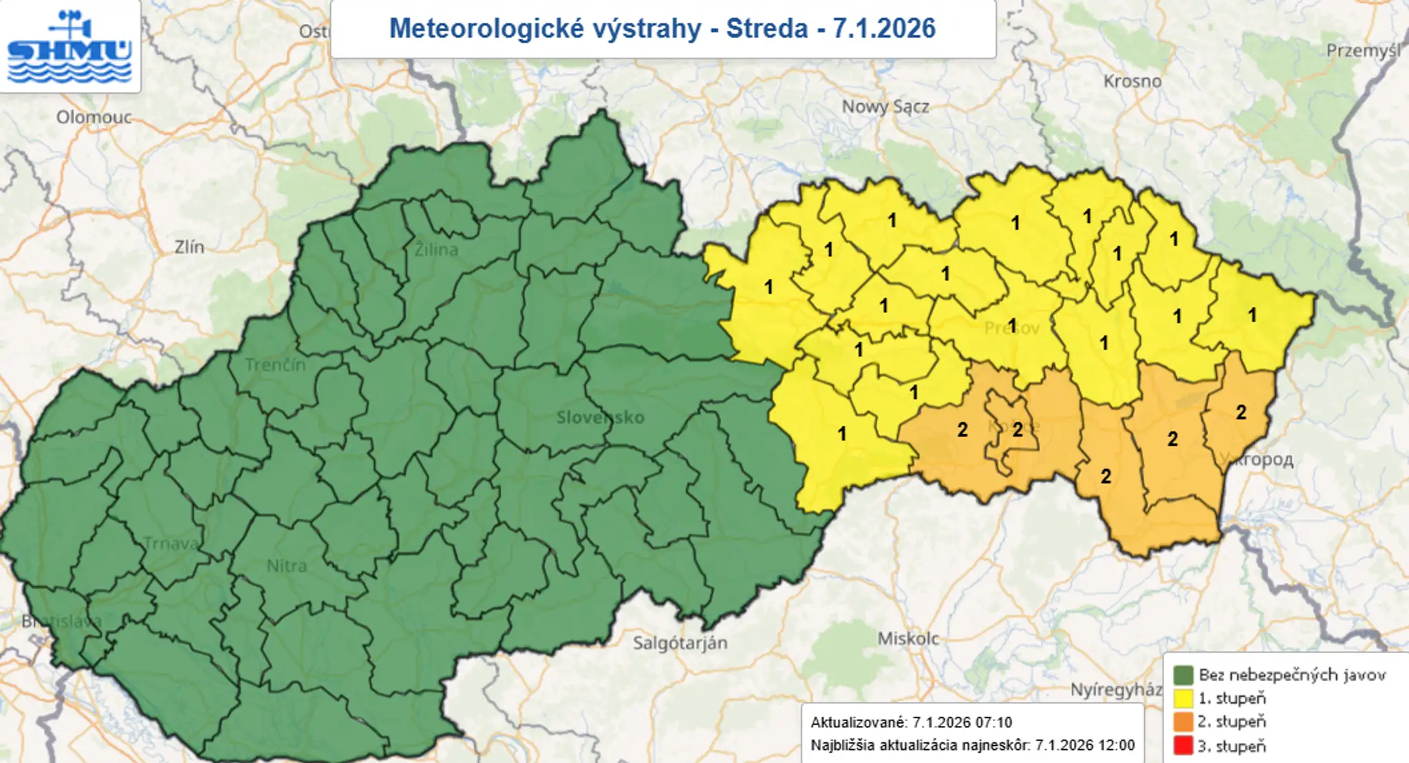 Výstrahy na stredu 7. januára.
