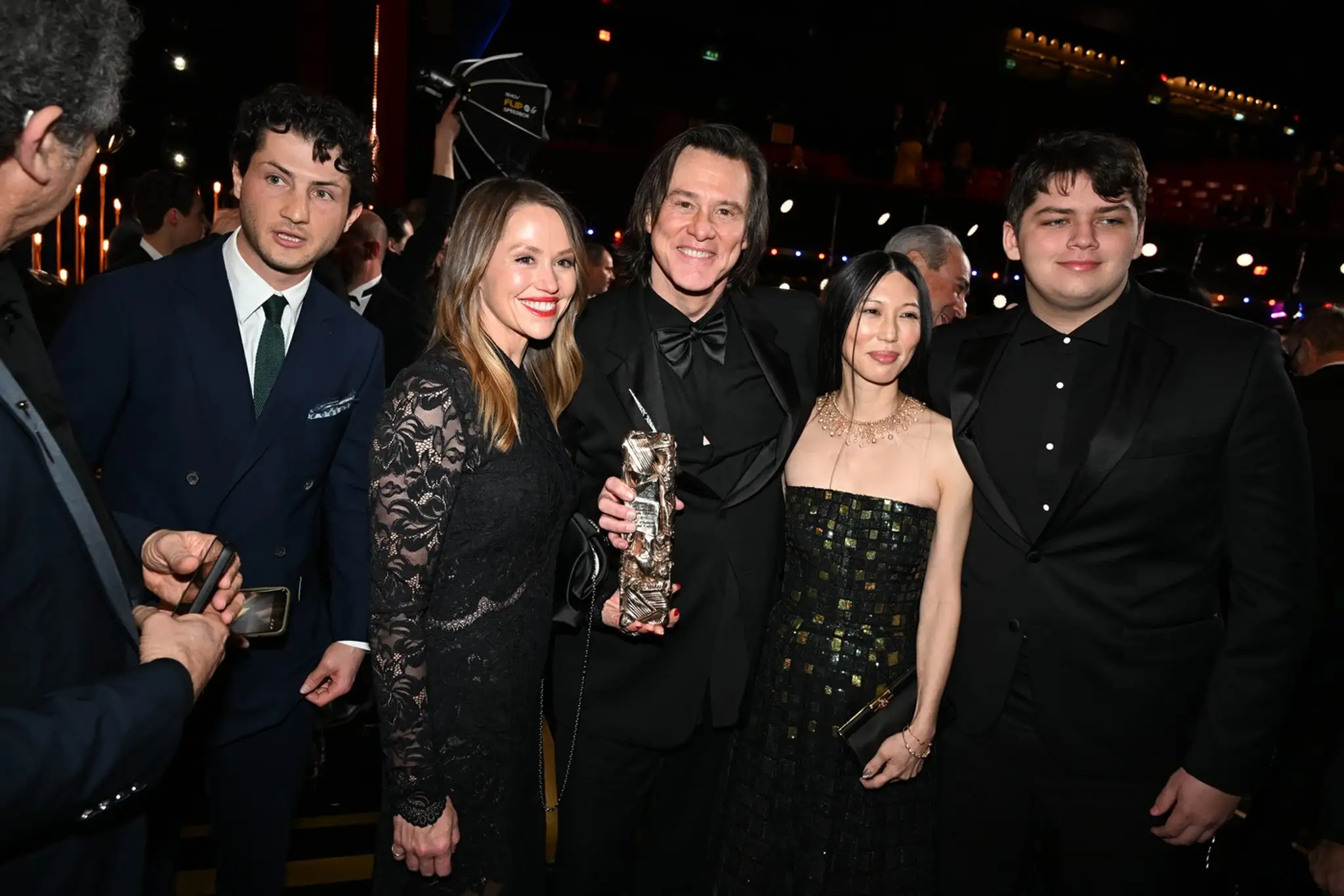 Jim Carrey, jeho dcéra Jane, vnuk Jackson a jeho partnerka Mina.