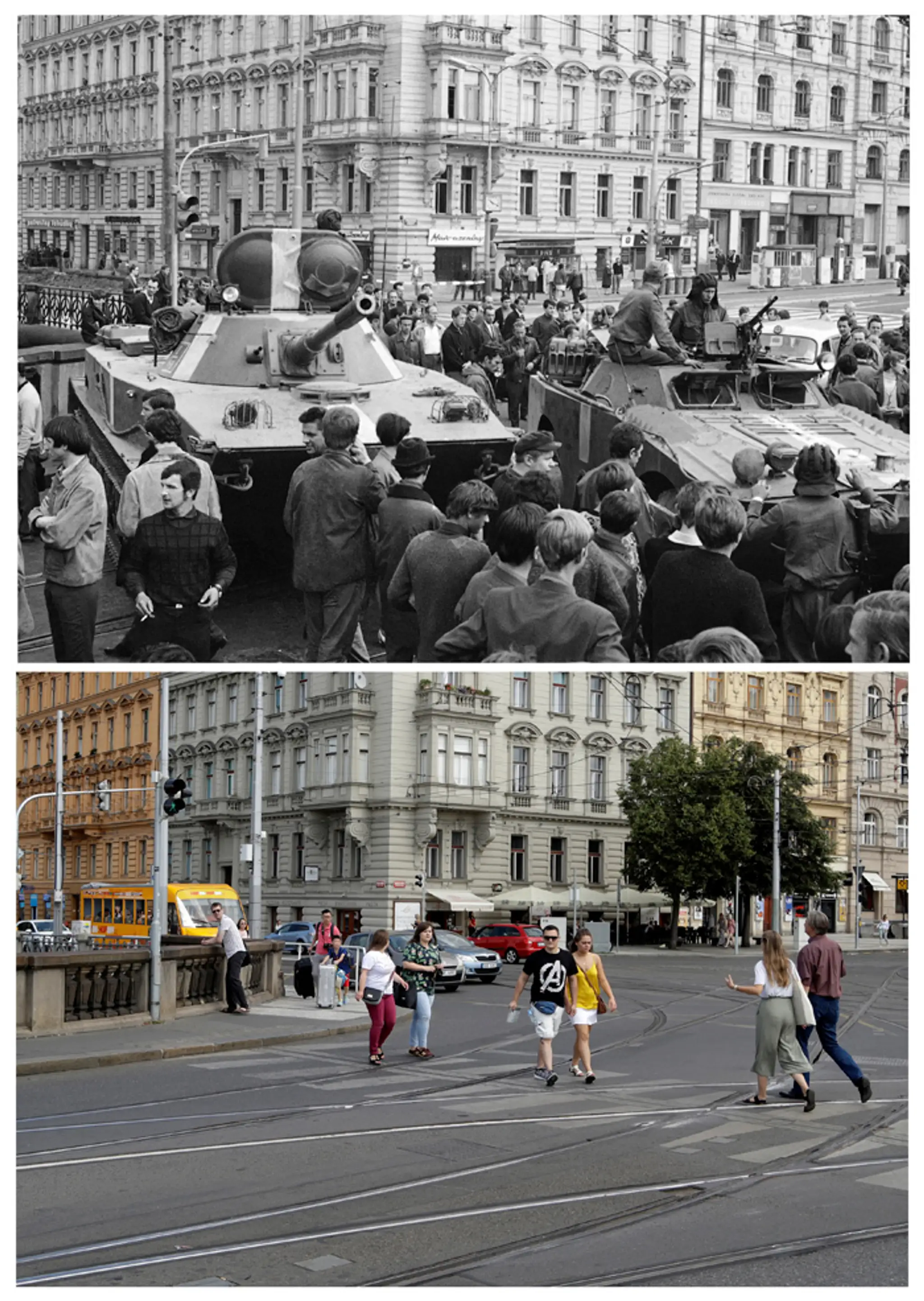 Ruské tanky v centre Prahy 21. augusta 1968.