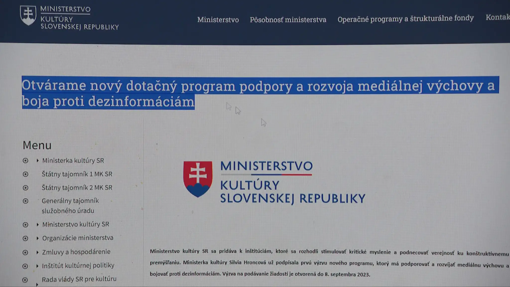Výzva rezortu.