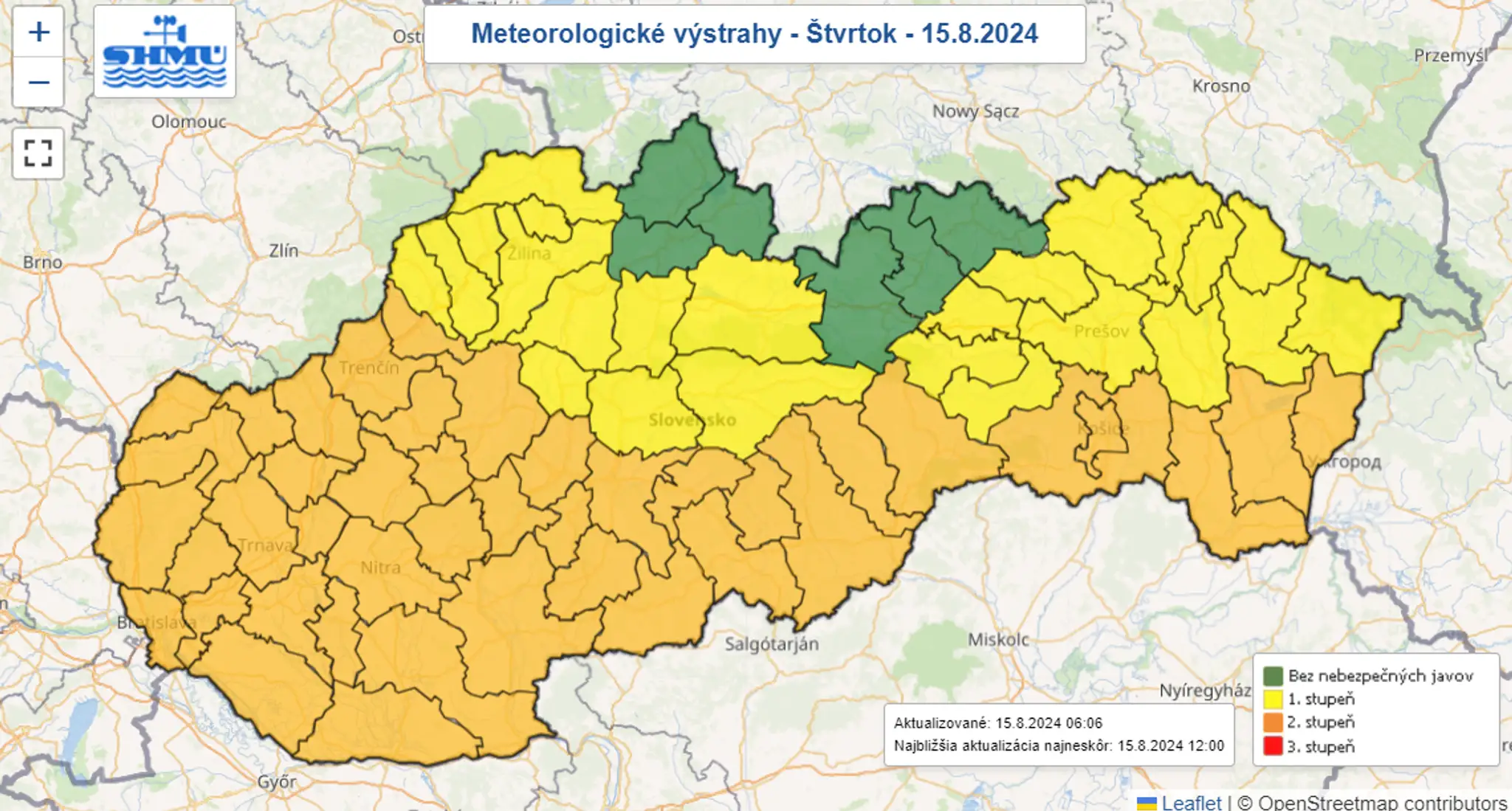 Mapa výstrah SHMÚ.