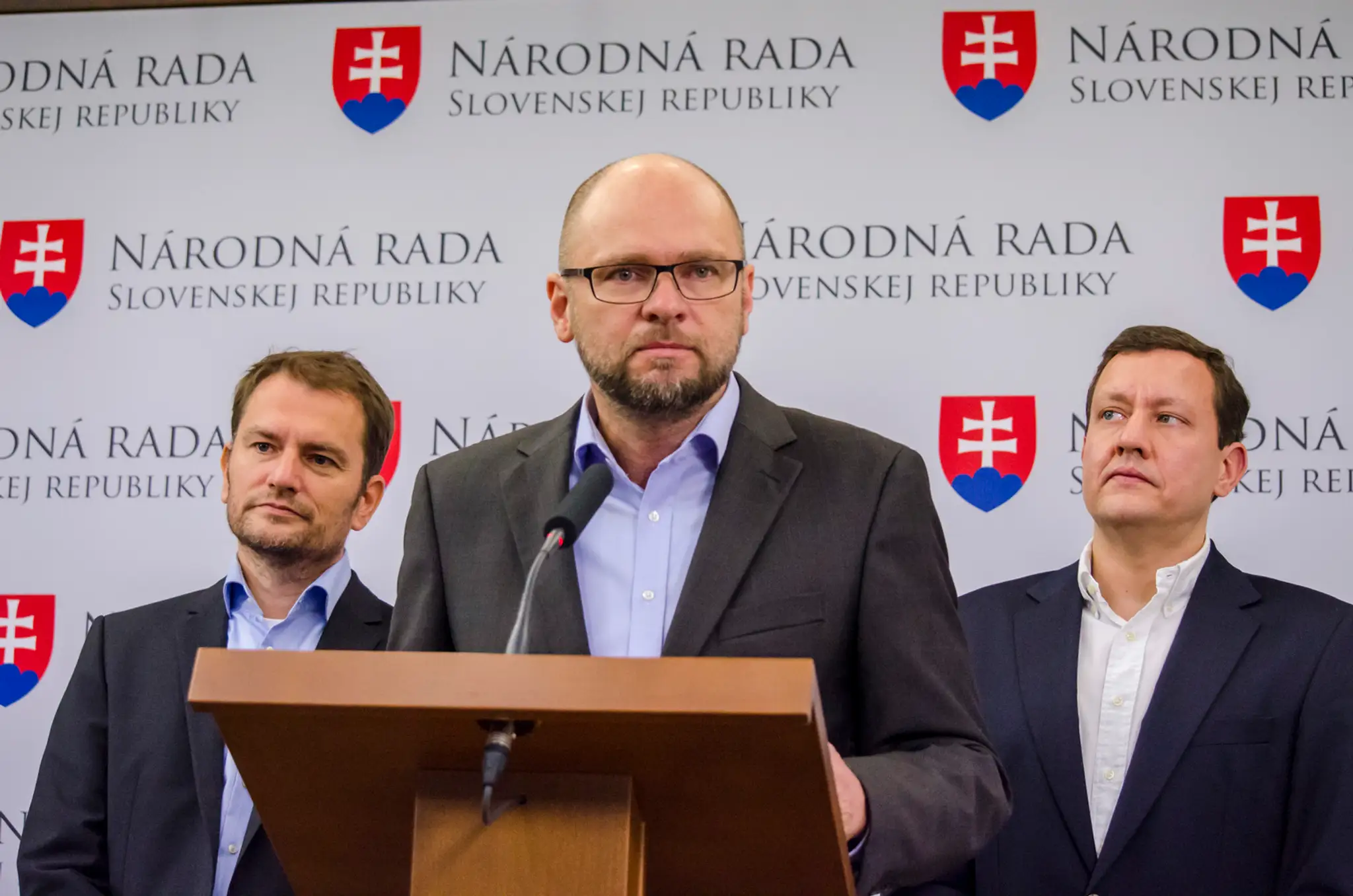 Na snímke zľava Igor Matovič, Daniel Lipšic a Richard Sulík