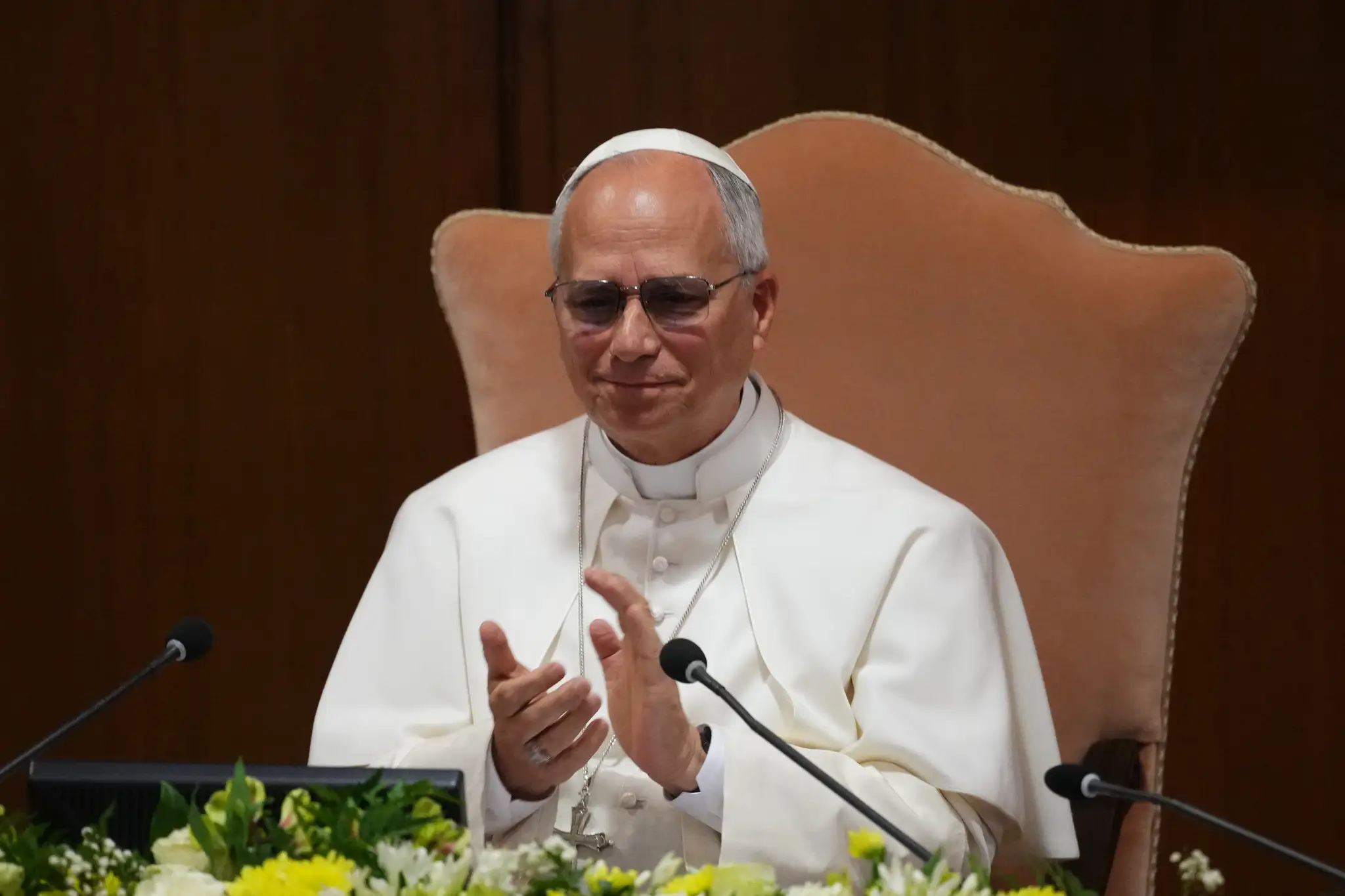 Pápež Lev XIV. počas prezentácie prvej encyliky svojho pontifikátu s názvom Magnifica Humanitas.