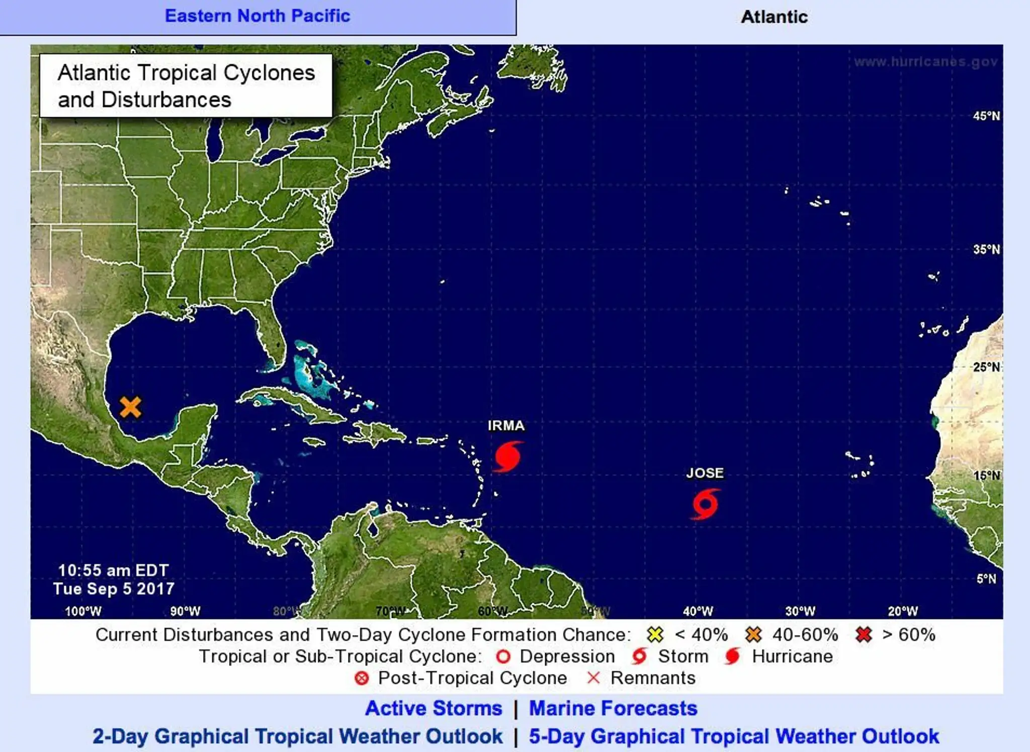 Hurikán Irma a tropická búrka José.
