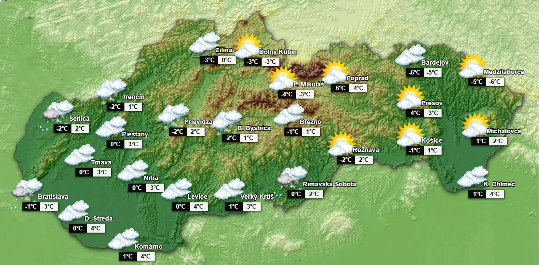 Predpoveď na sobotu (Údaje SHMÚ zverejnené v piatok 14.00 h.) 