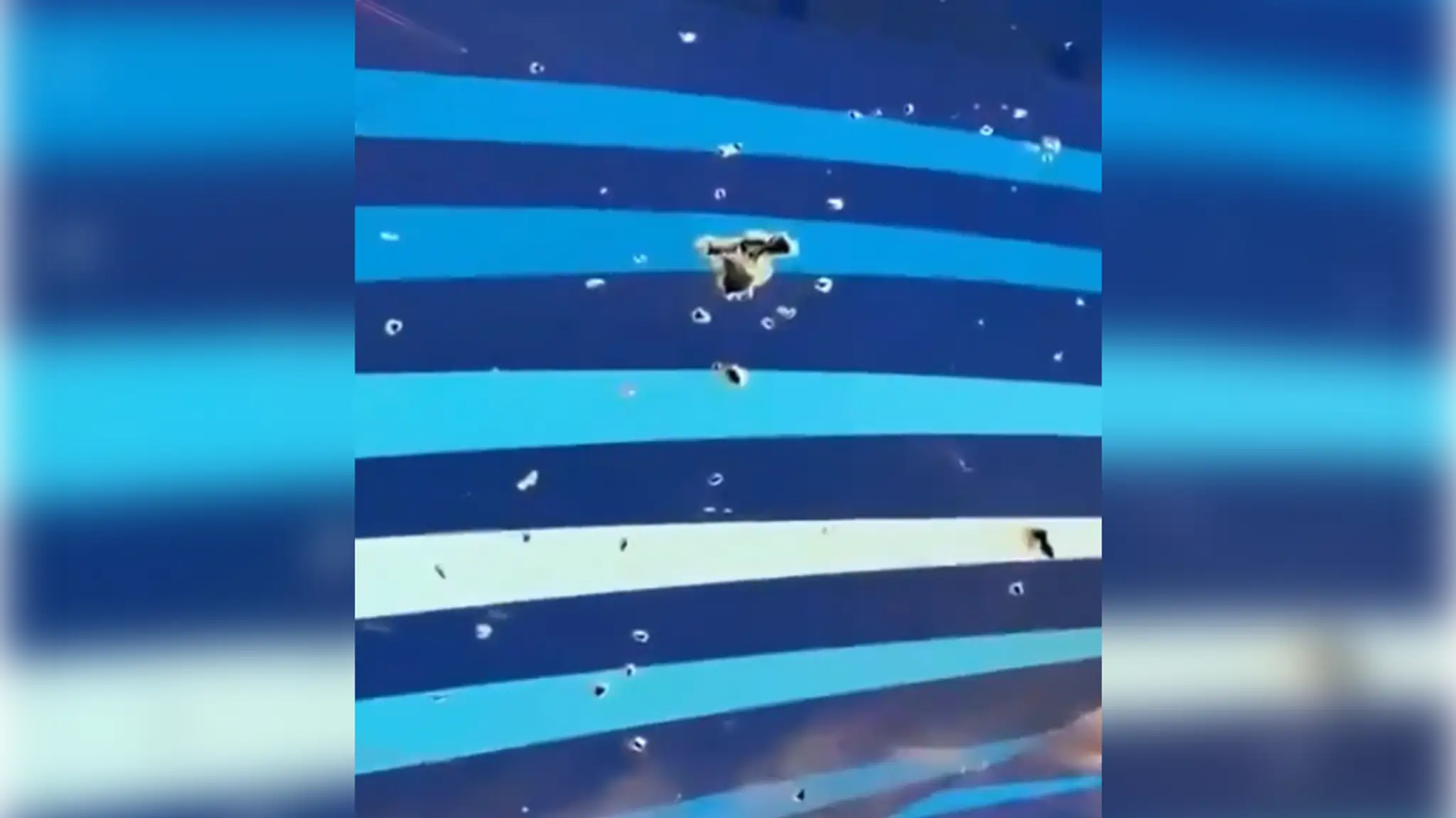 Diery po šrapneloch v zadnej časti lietadla.