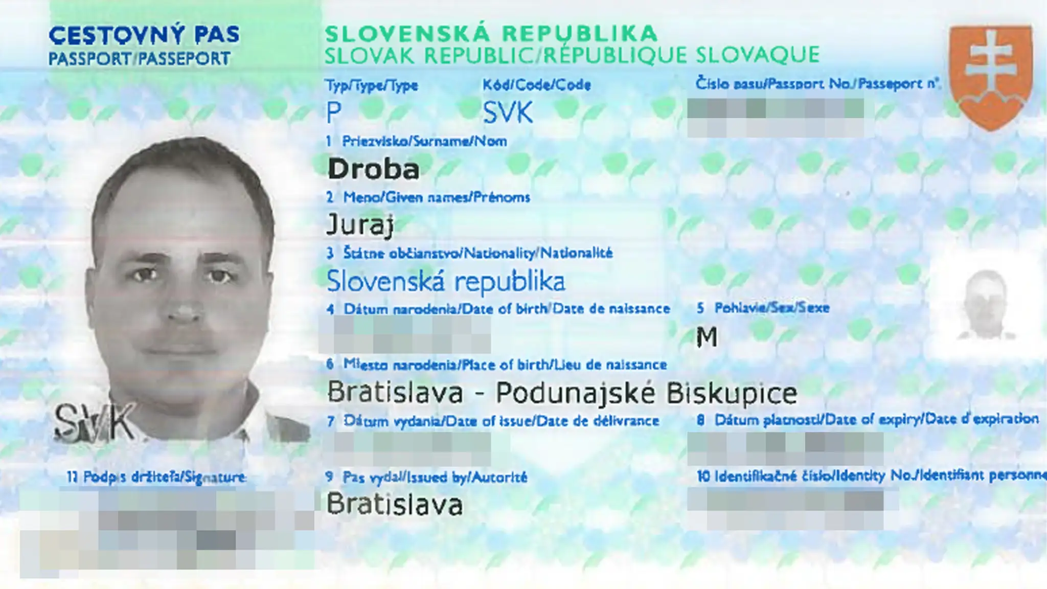 Sken pasu bratislavského župana Juraja Drobu.