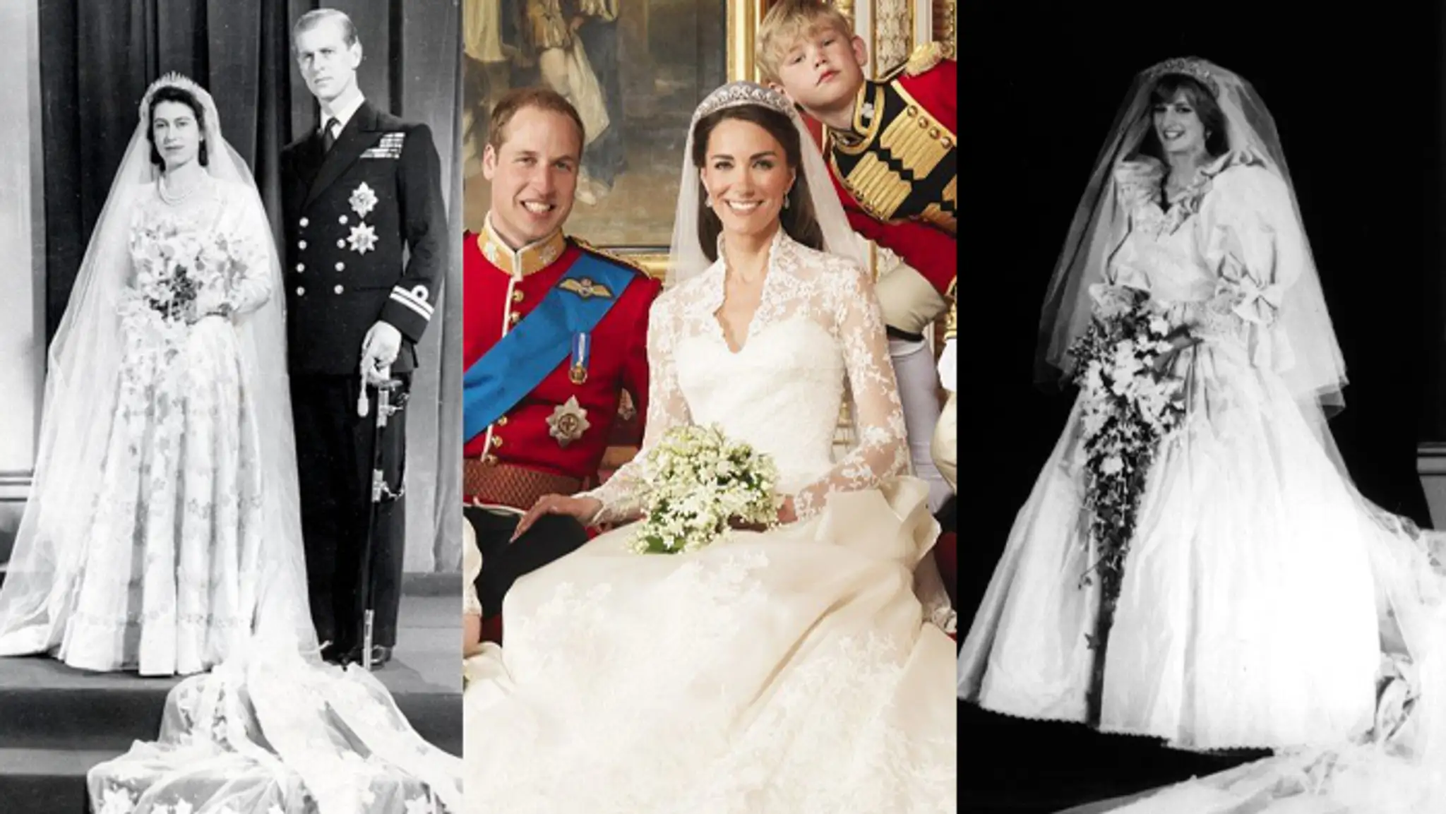 Kráľovná Alžbeta II., Kate Middleton, princezná Diana. 