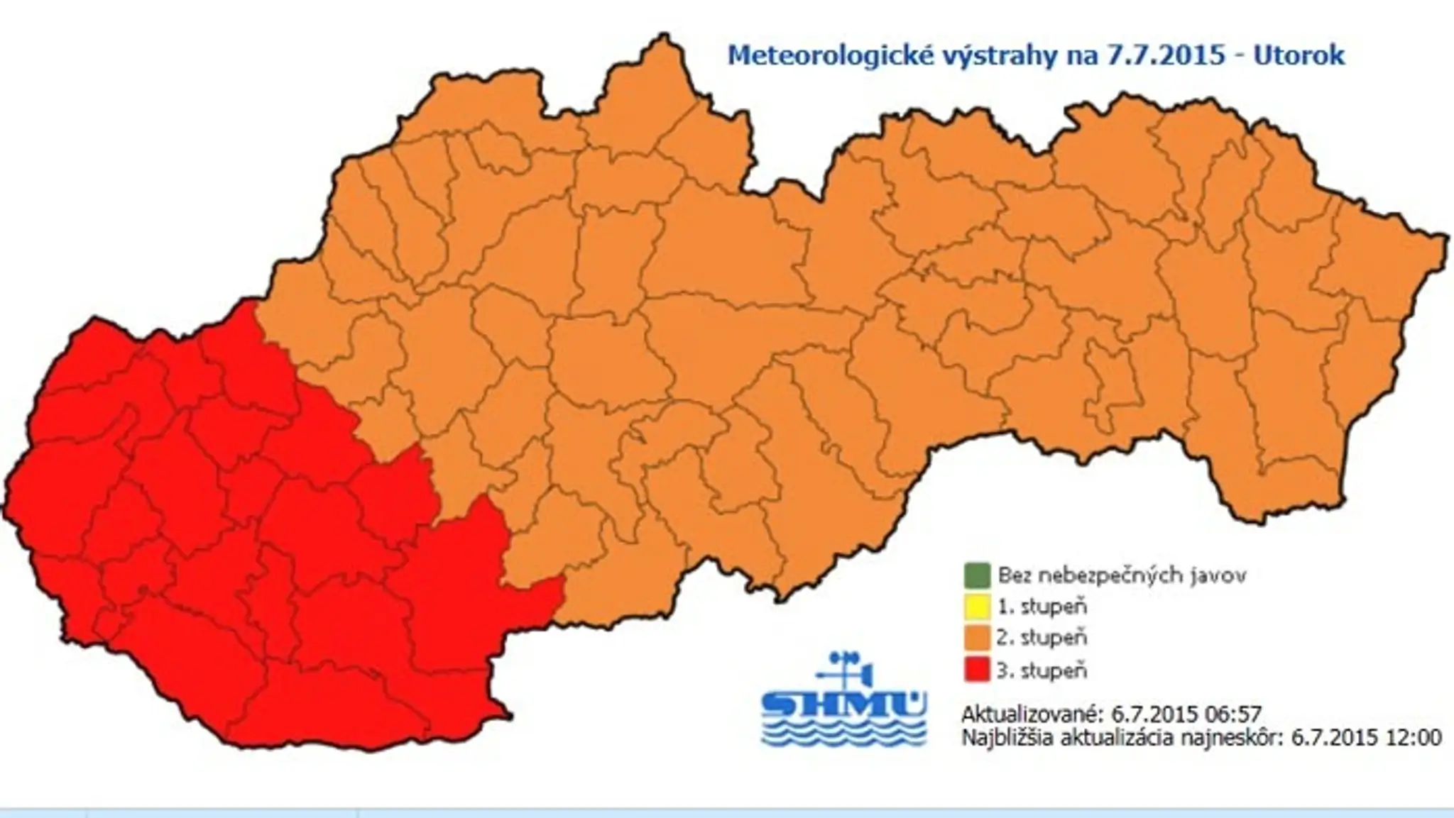 Výstraha 3. stupňa platí na utorok najmä na západe Slovenska.