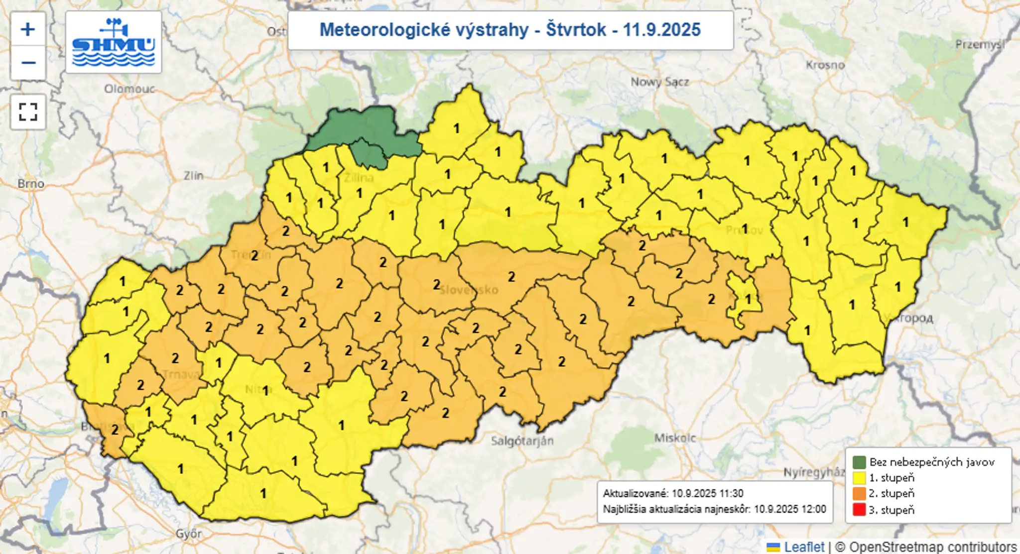 Výstrahy na štvrtok 11. 9.