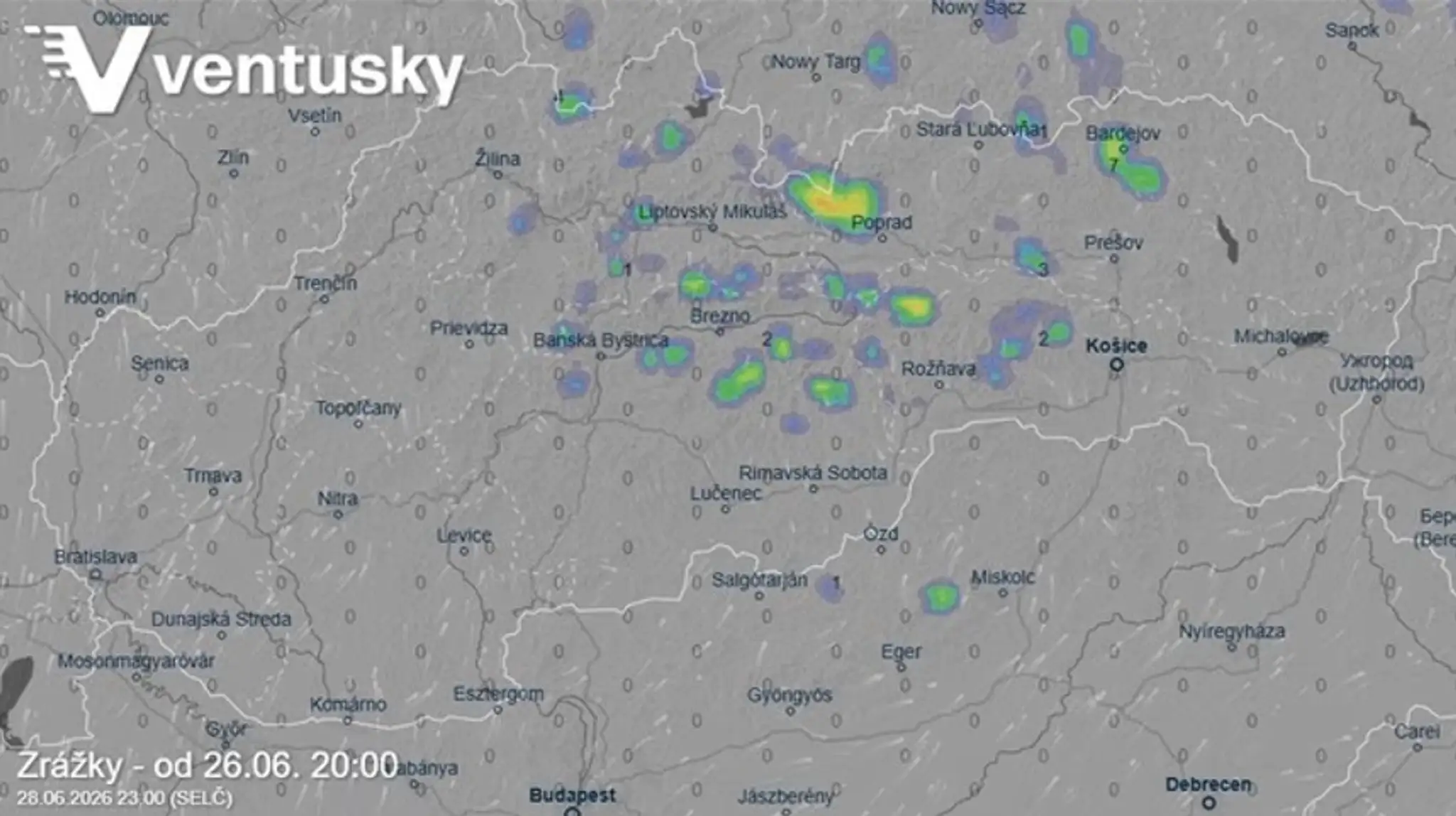 Búrky v horských oblastiach.