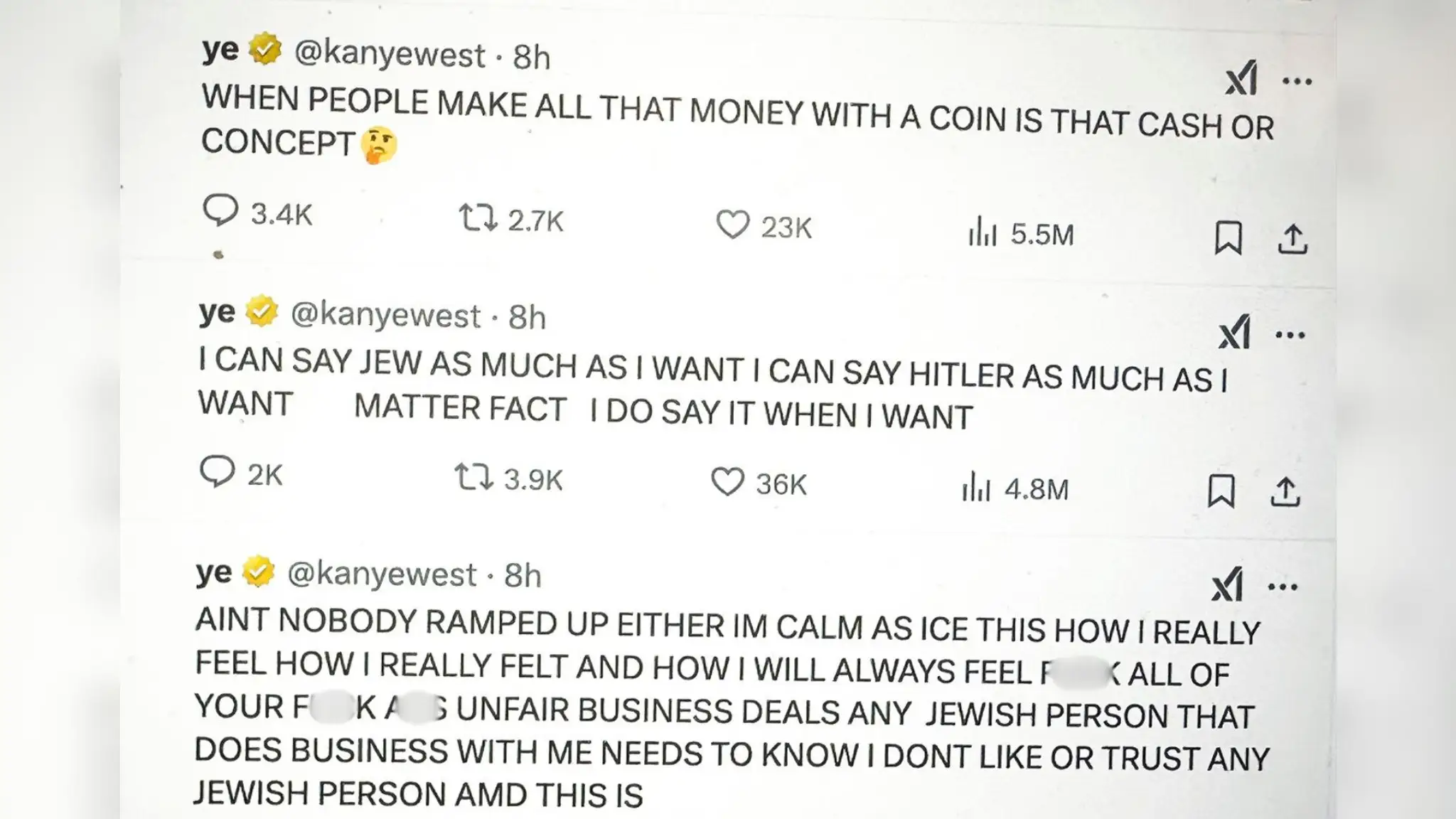 Kanyeho príspevky na sociálnej sieti X