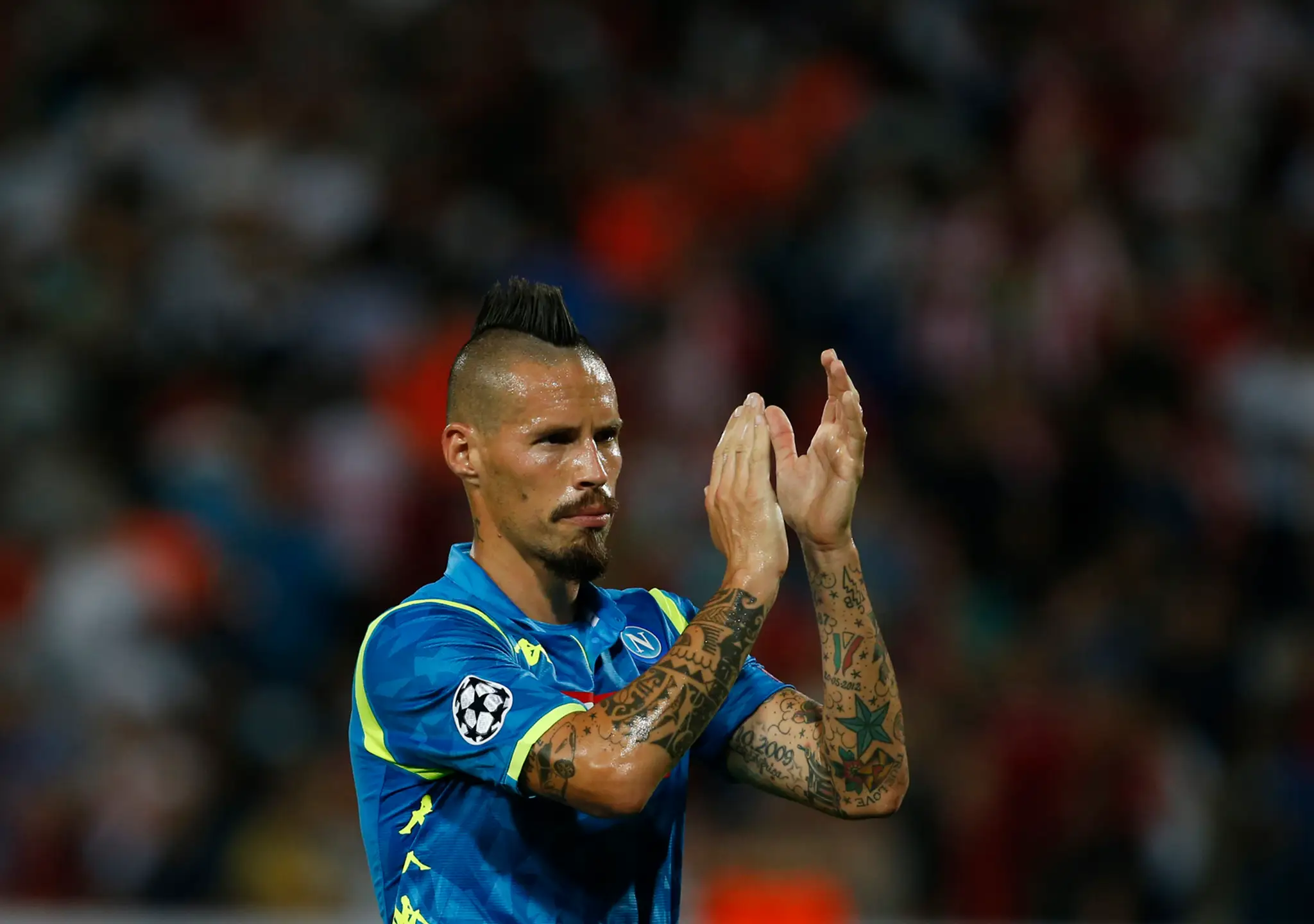 Marek Hamšík z Neapola reaguje po zápase LM na pôde Crvenej zvezdy.