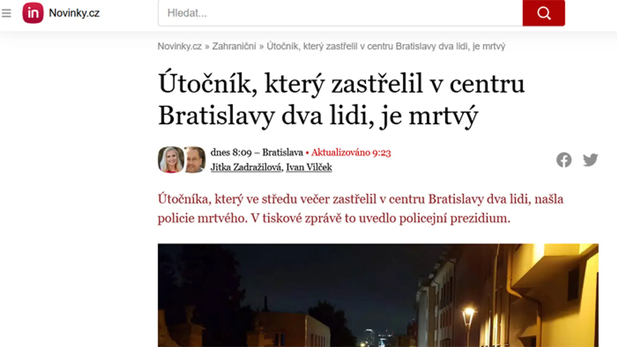 Český portál Novinky.cz o vražde na Slovensku.