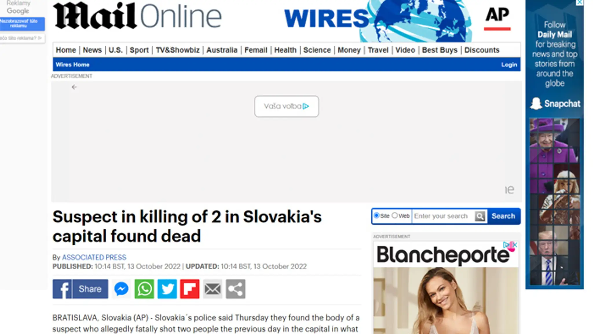 Daily Mail o vražde na Slovensku.