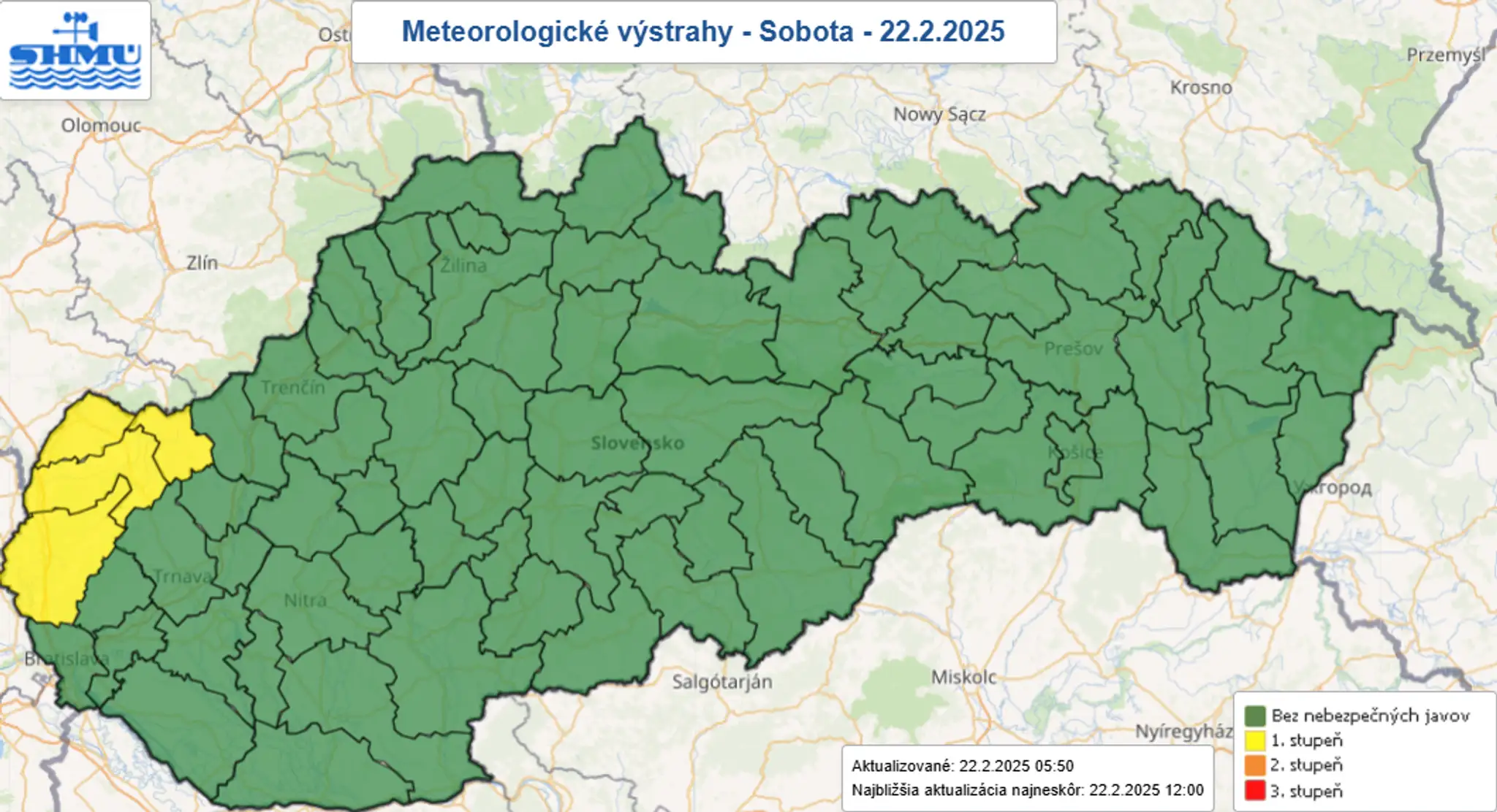 Výstrahy pred vetrom na sobotu 22. februára.
