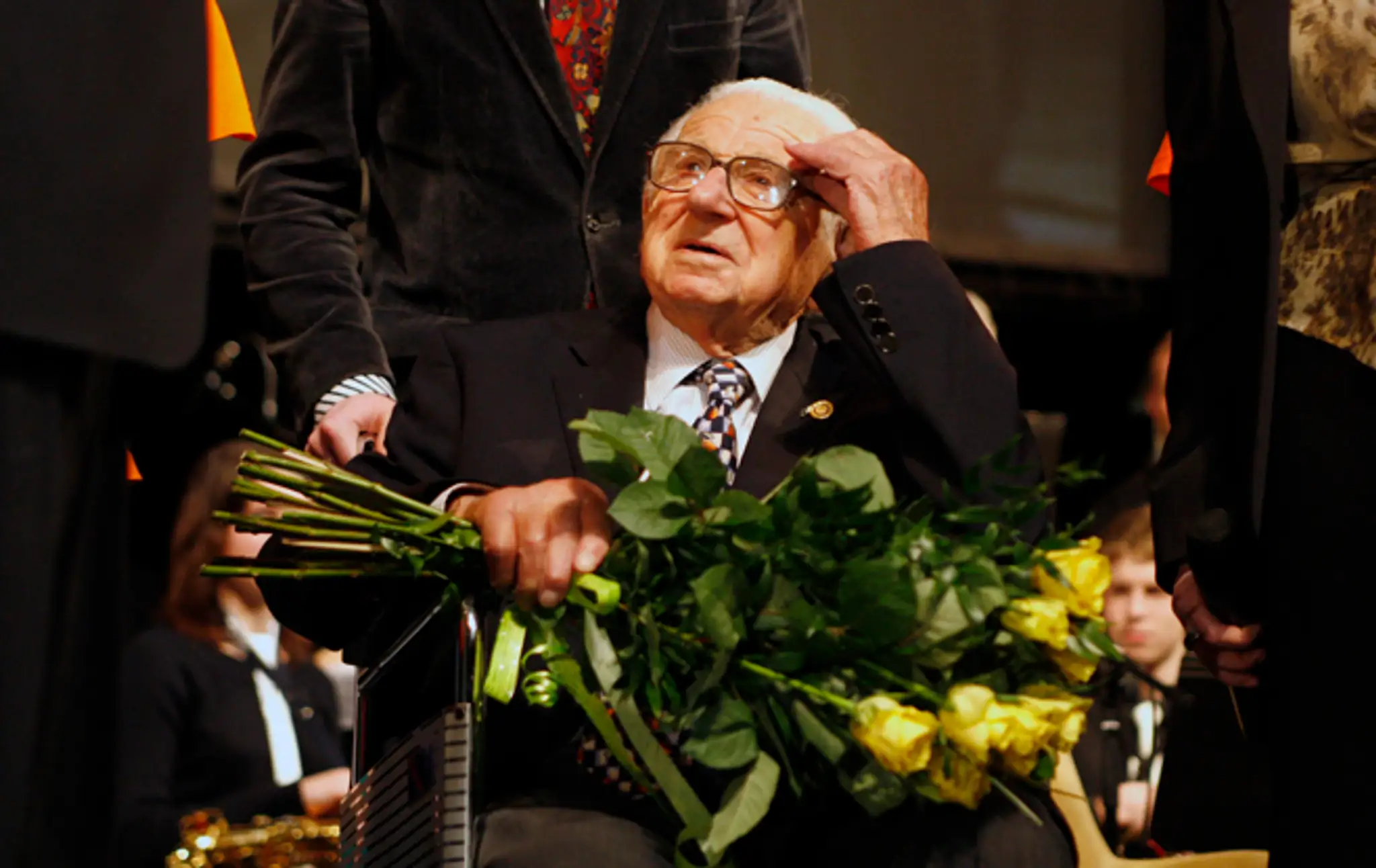 Sir Nicholas Winton na premiére filmu Nickyho rodina v Prahe 20. januára 2011, ktorý nakrútil slovenský režisér Matej Mináč.