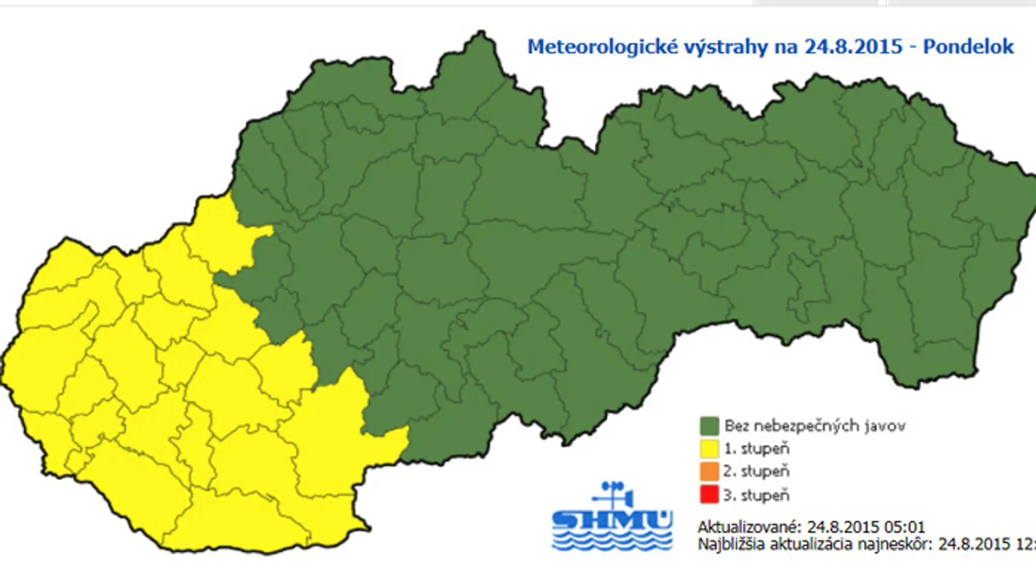 SHMÚ vydal výstrahu 1.stupňa.