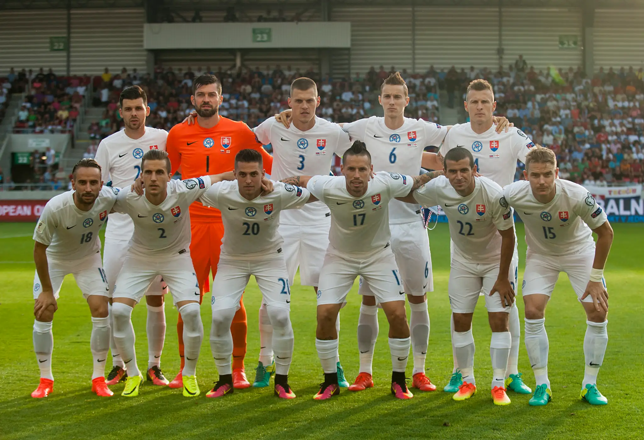 Základná zostava Slovenska v dueli proti Anglicku v kvalifikácii MS 2018.