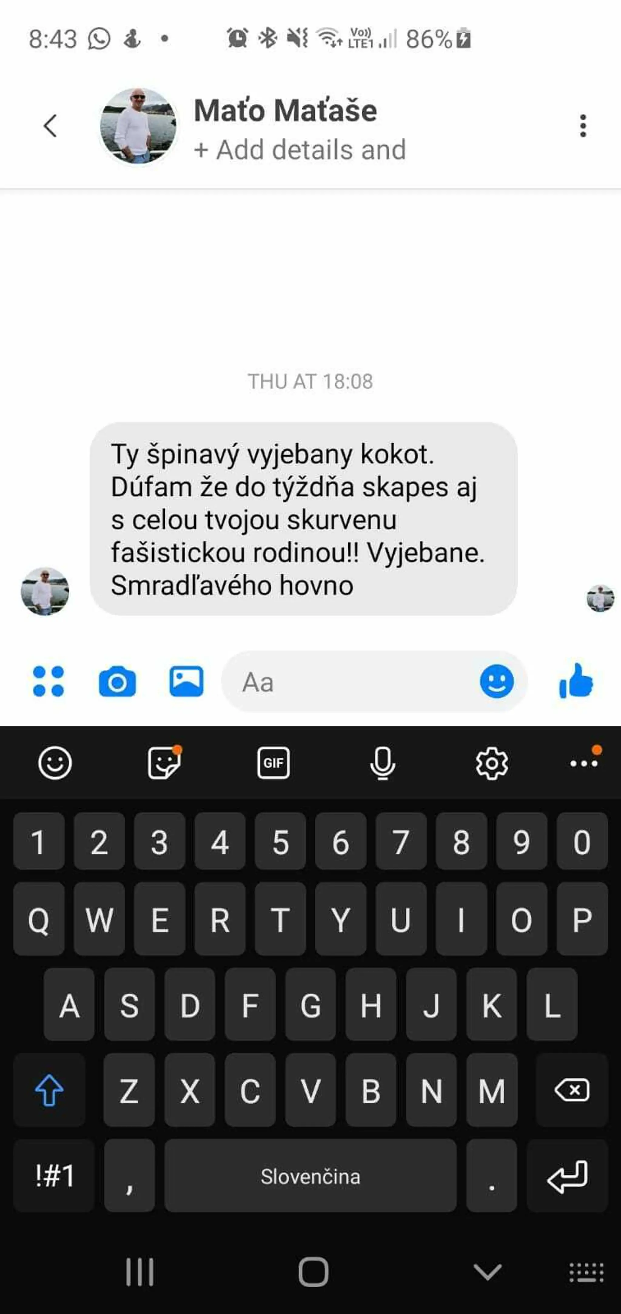 Slovné nadávky poslancovi SaS Miroslavovi Žiakovi.