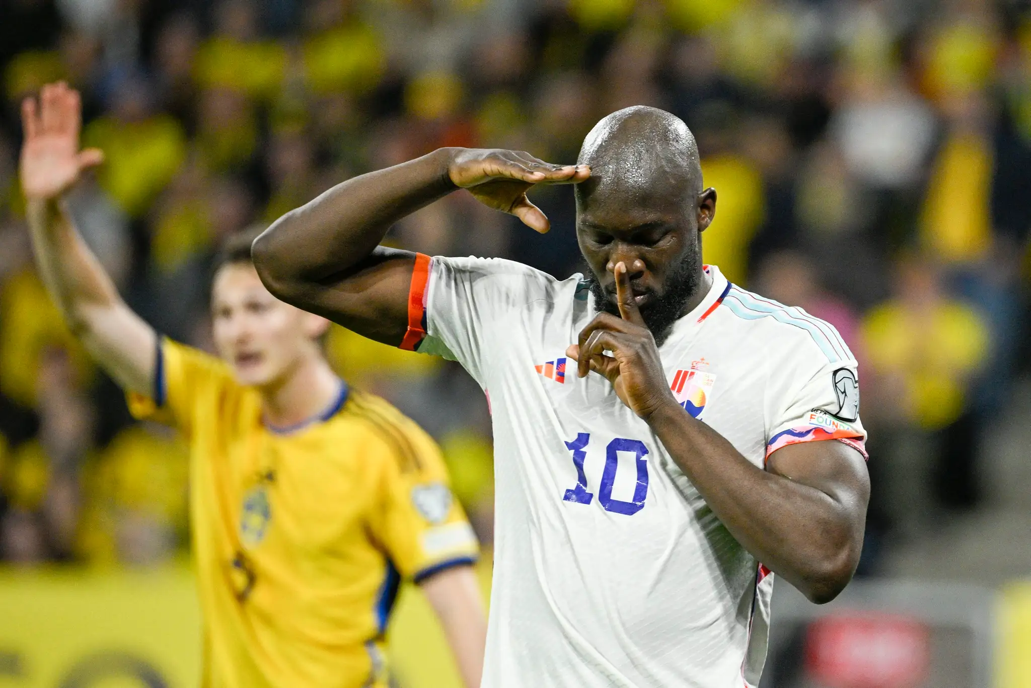 Romelu Lukaku z Belgicka oslavuje gól v kvalifikácii ME 2024 vo Švédsku.