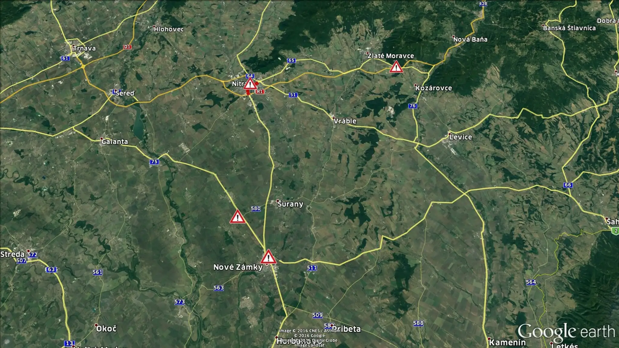 Nehodové úseky Nitriansky kraj. (od 01. 04. do 30. 09. 2016)