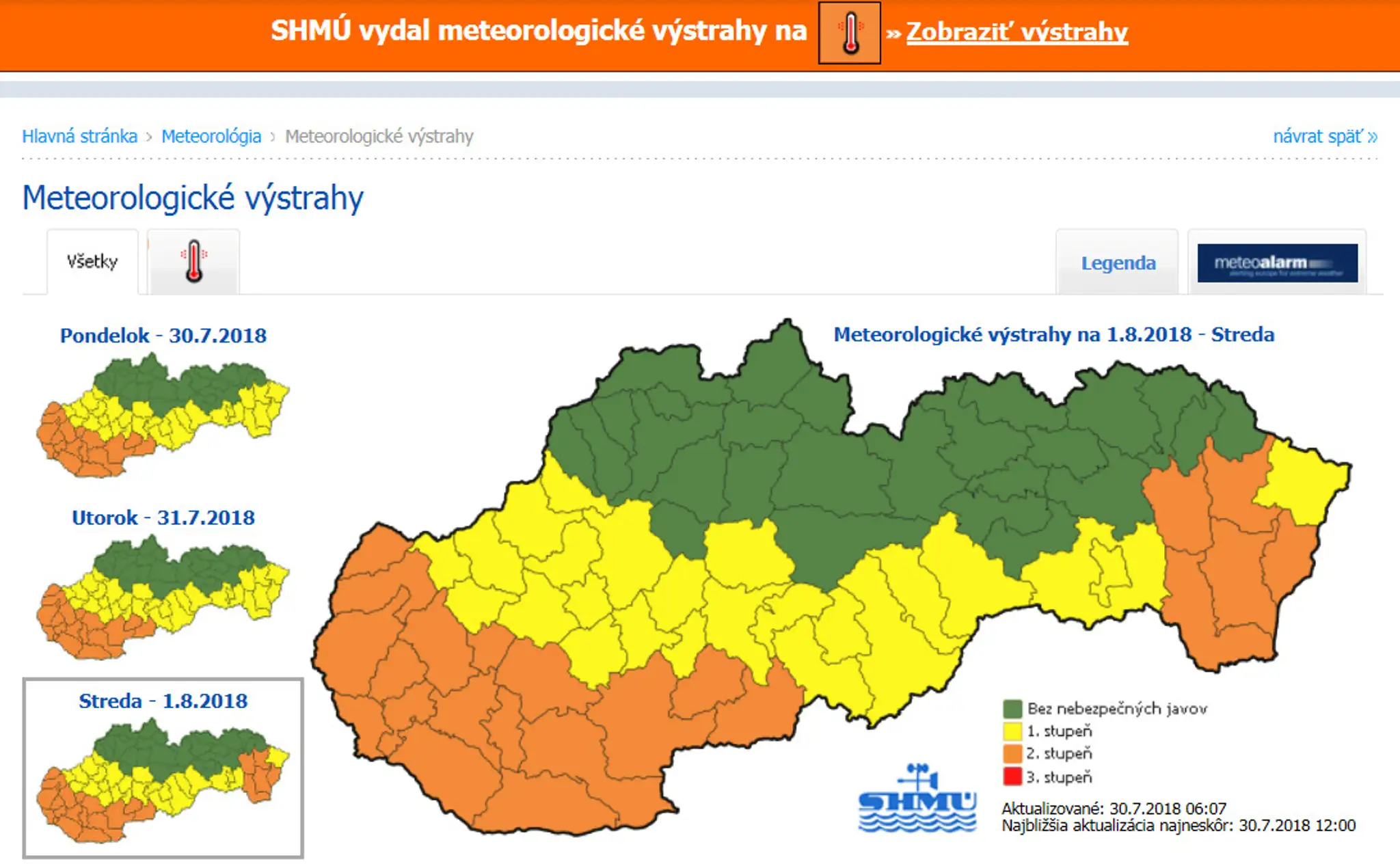 Výstrahy pred vysokými teplotami.