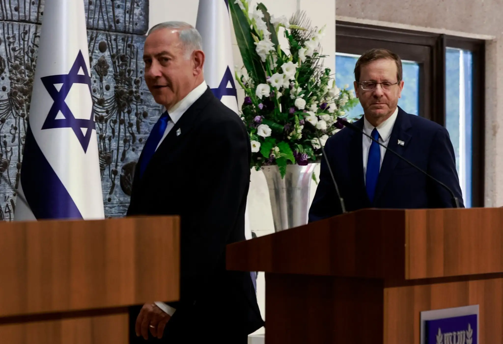 Izraelský premiér Benjamin Netanjahu a izraelský prezident Jicchak Herzog.